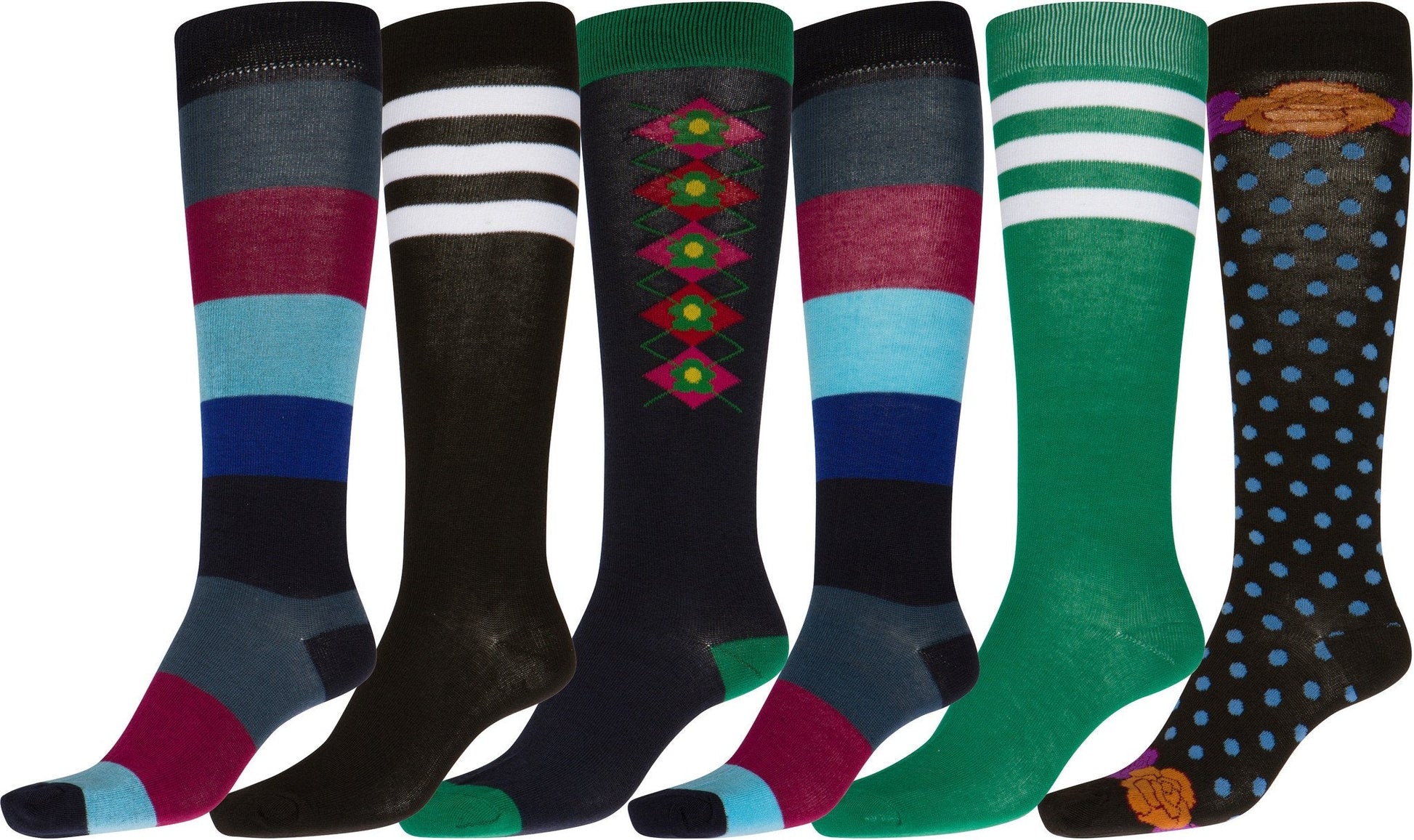 Sakkas Liea Ladies Colorful Unique Pattern / Solid Knee High Socks Assorted 6-Pack - Concordia Style Boutique