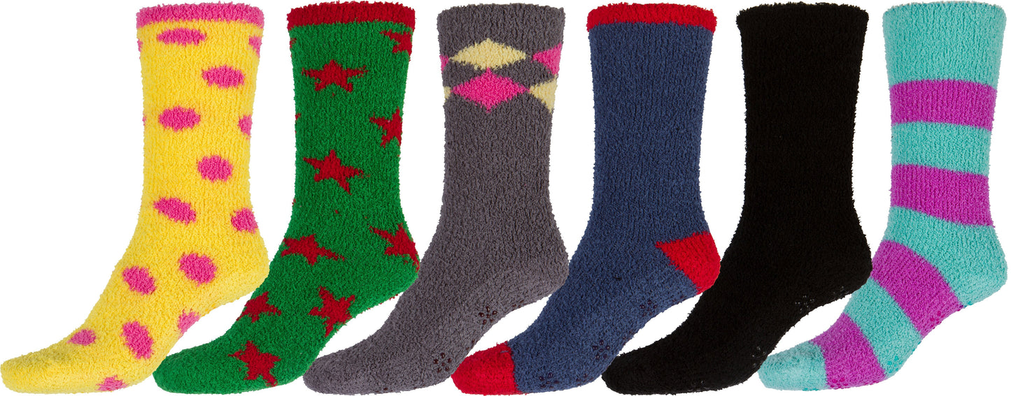 Sakkas Super Soft Anti-Slip Fuzzy Crew Socks Value Assorted 6-Pack - Concordia Style Boutique