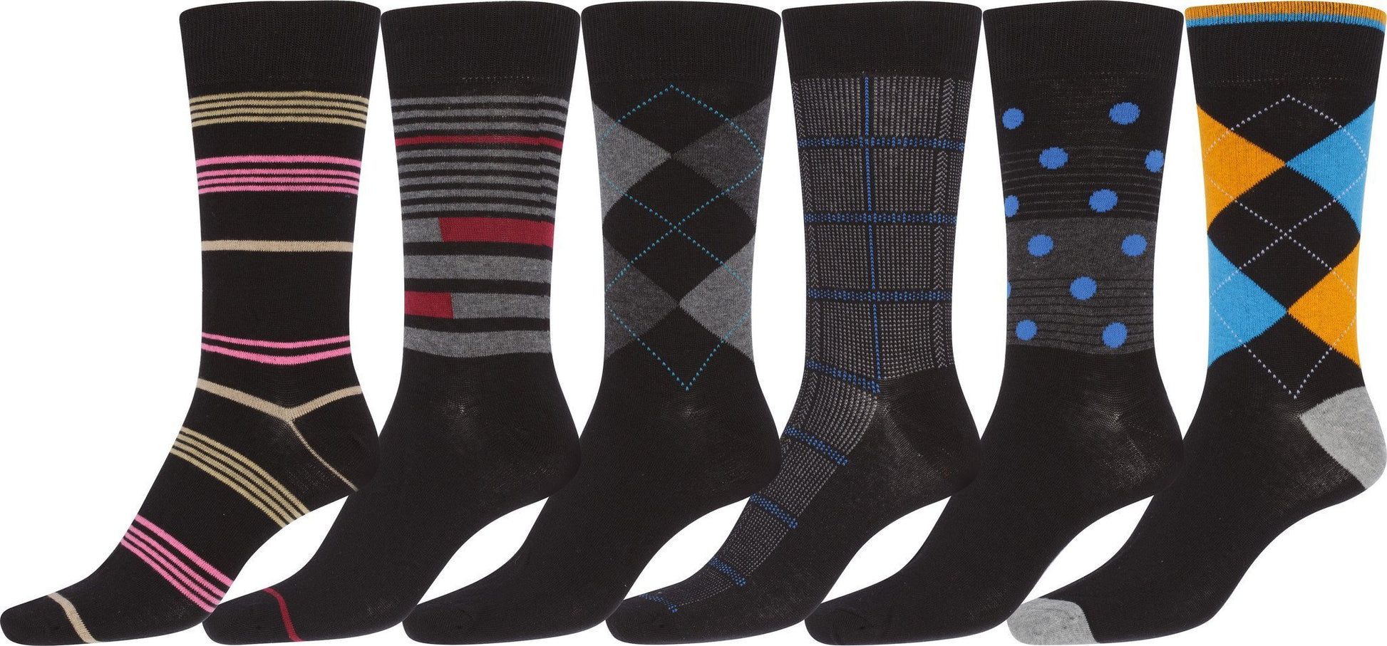 Sakkas Mens Cotton Blend Pattern And Ribbed Dress Socks Value 6-Pack - Concordia Style Boutique