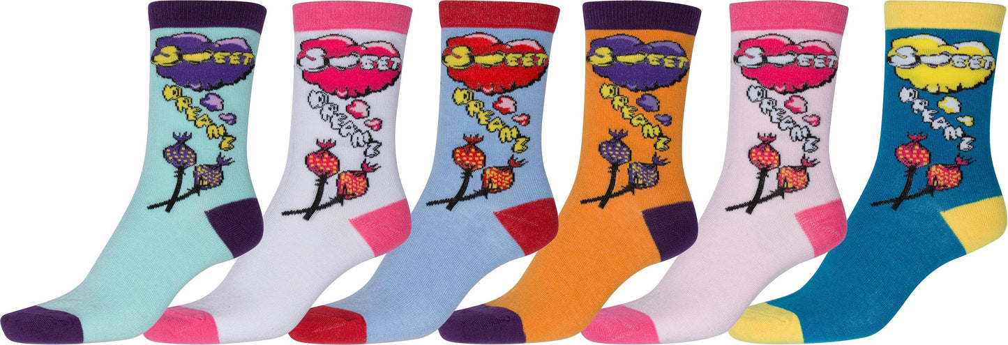Sakkas Women's Fun Colorful Design Poly Blend Crew Socks Assorted 6-Pack - Concordia Style Boutique