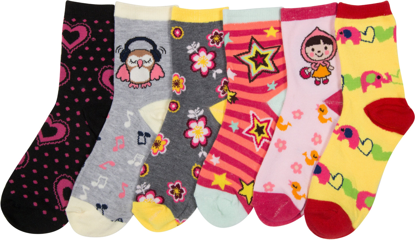 Sakkas Girl's Creative Fun Cotton Blend Crew Socks Assorted Color 6-Pack - Concordia Style Boutique