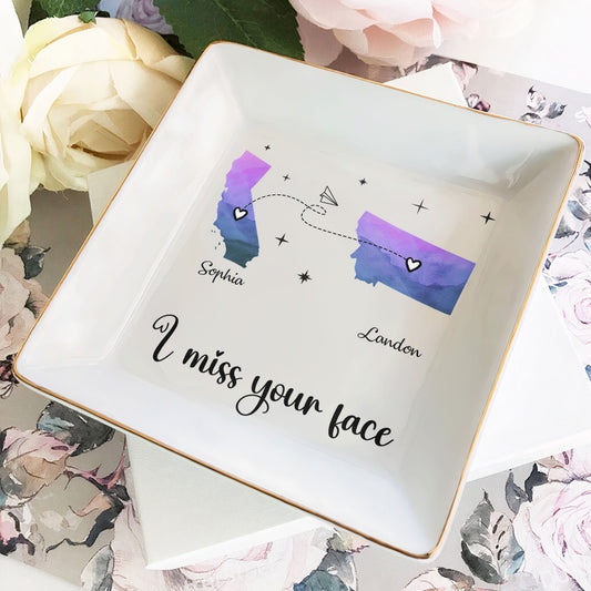 Personalized Jewelry Dish/Tray - "I Miss Your Face" - Custom Multiple States -  Personalized Gift - Premium Jewelry Tray from Concordia Style Boutique - Just $35.20! Shop now at Concordia Style Boutique