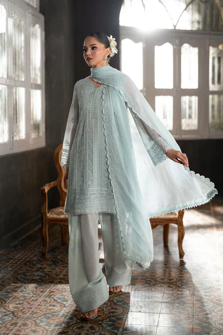 Azure - Icy Mist 3 Piece Embroidered Chiffon