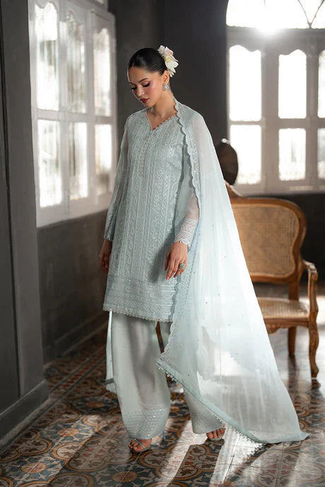 Azure - Icy Mist 3 Piece Embroidered Chiffon