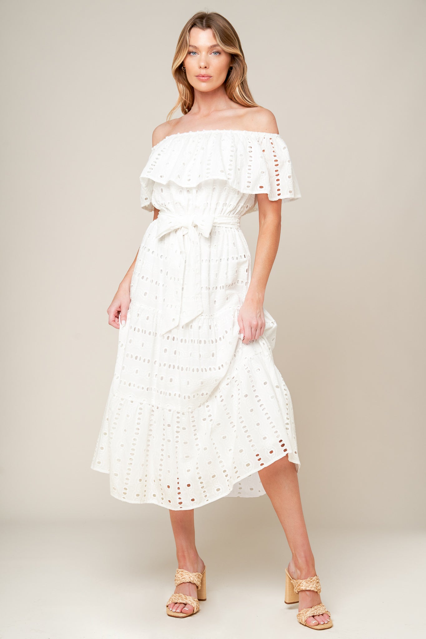 CATCHING MY BREATH EYELET MIDI DRESS - Concordia Style Boutique