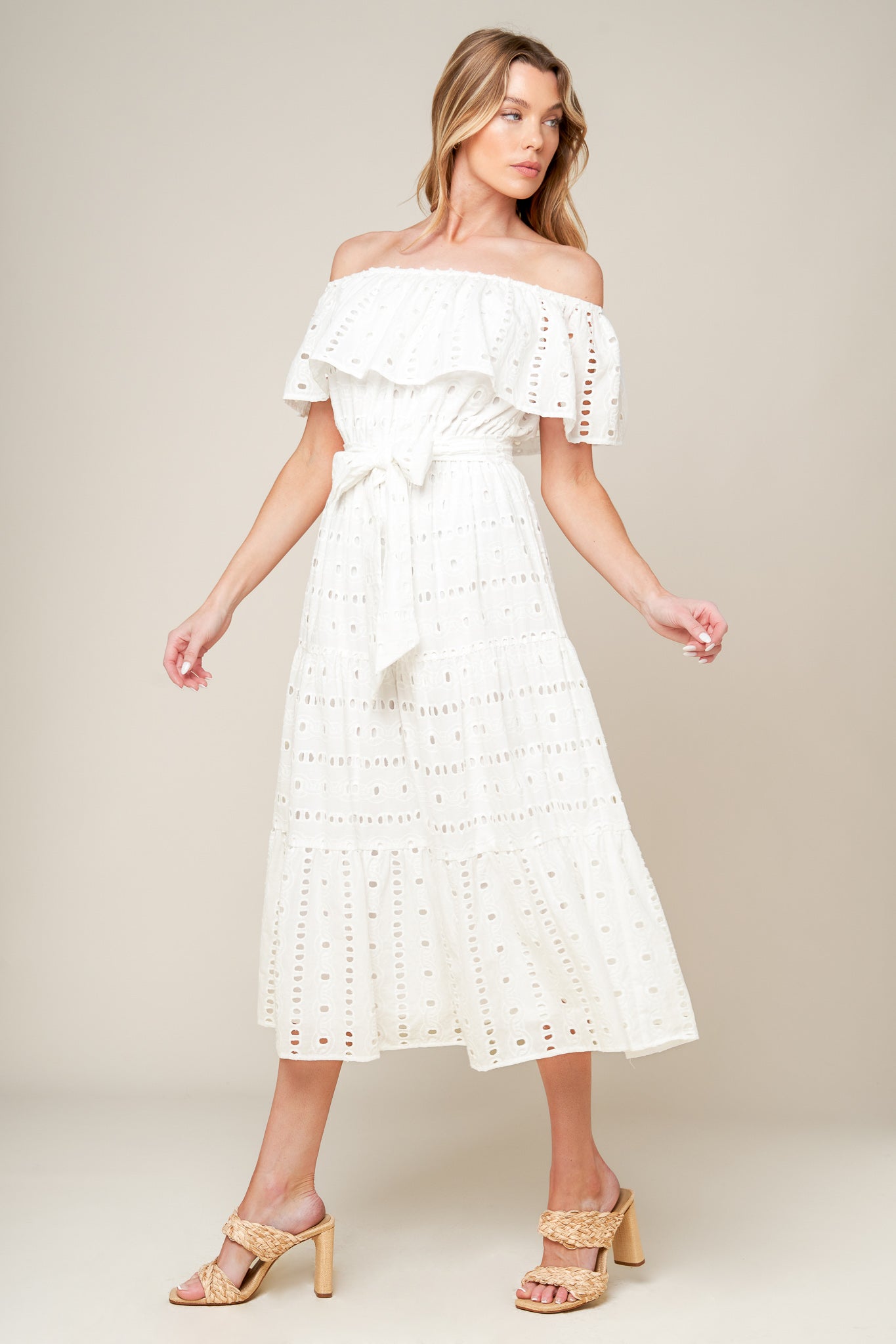 CATCHING MY BREATH EYELET MIDI DRESS - Concordia Style Boutique