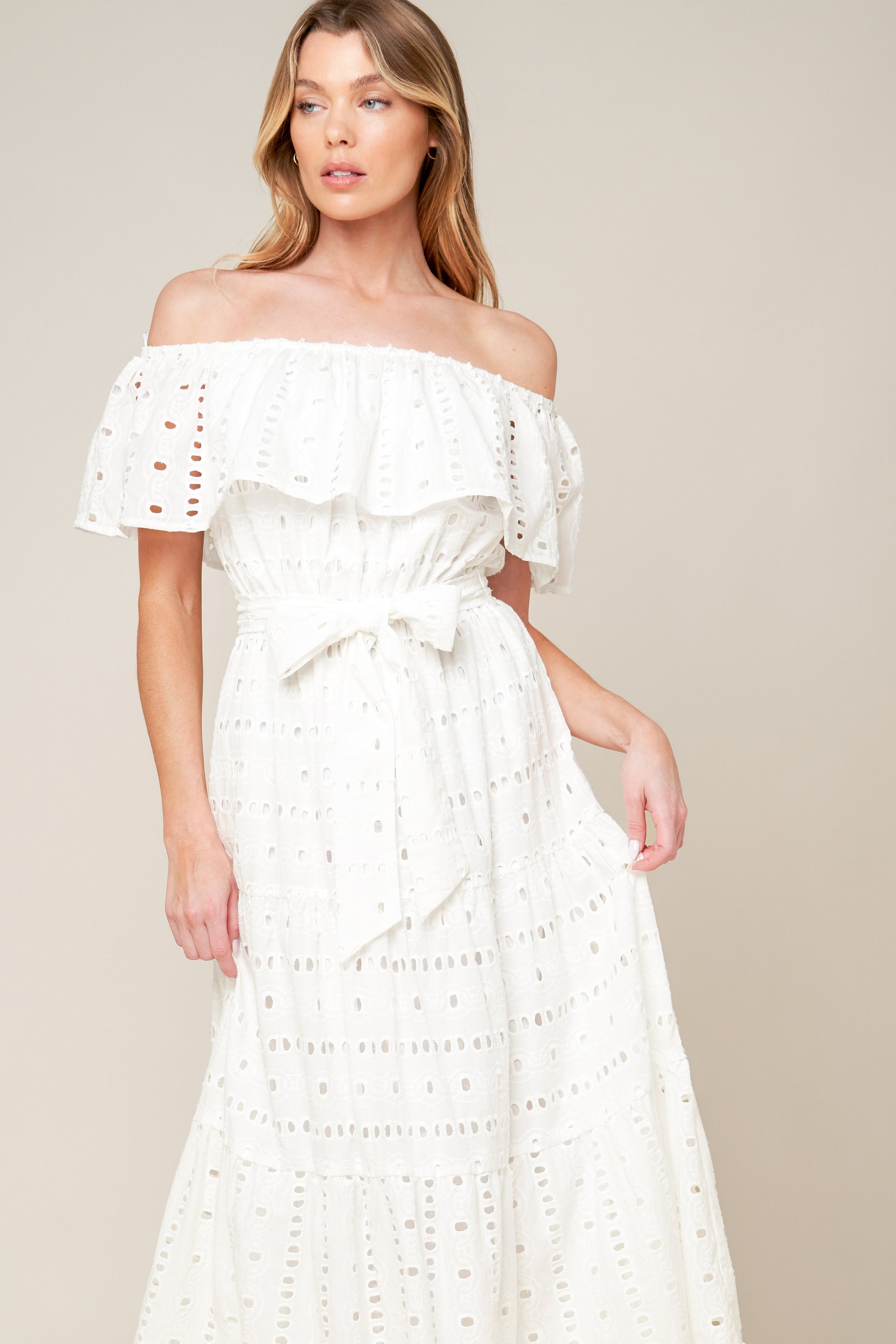 CATCHING MY BREATH EYELET MIDI DRESS - Concordia Style Boutique