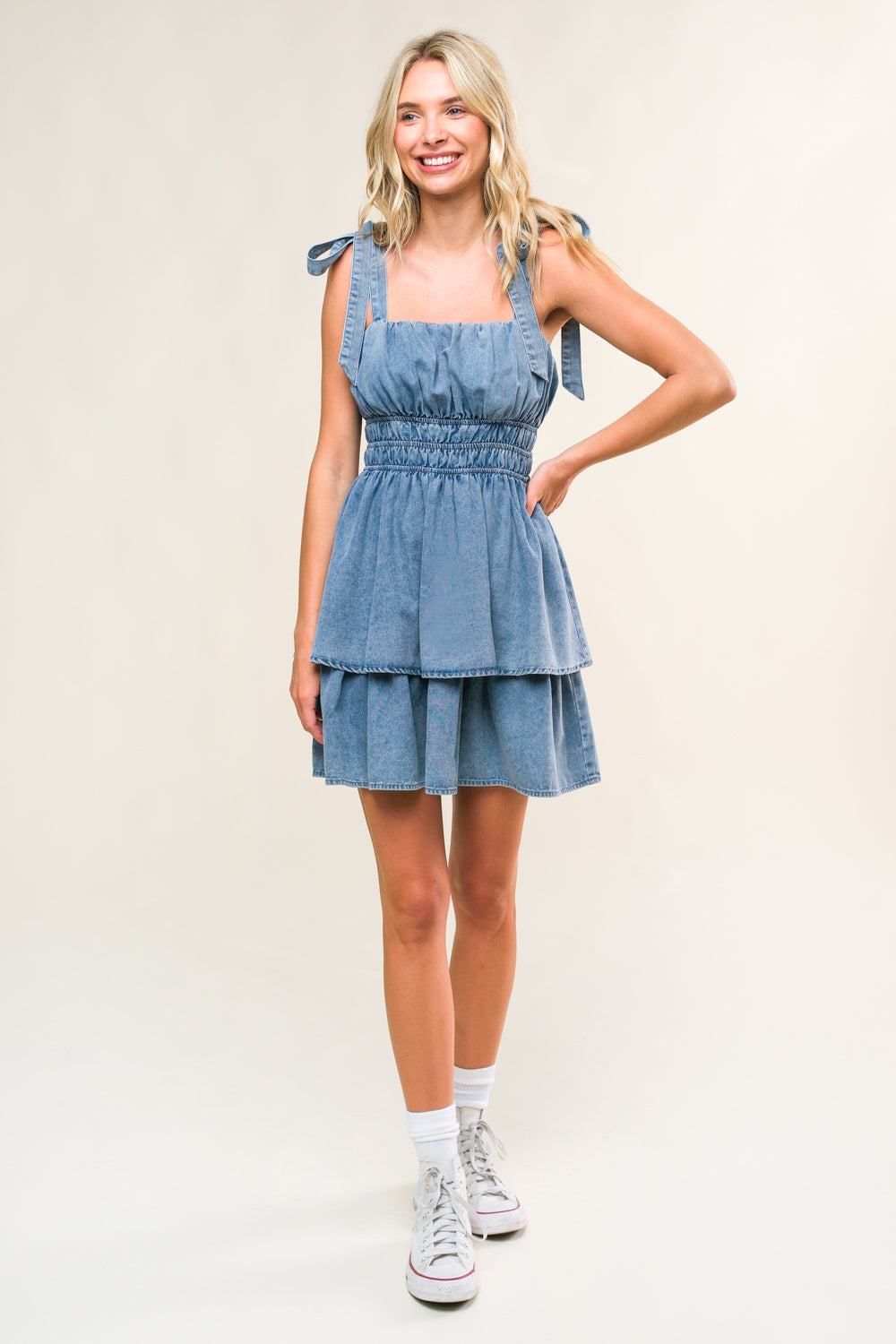 ALONG THE SHORELINE DENIM MINI DRESS - Concordia Style Boutique