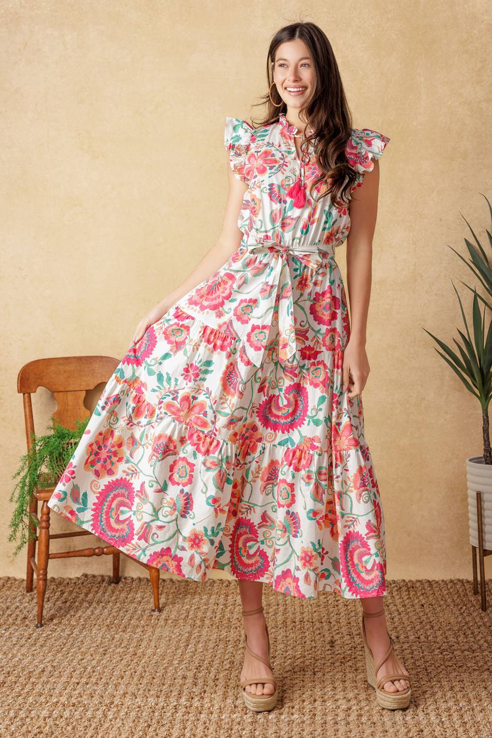 BRIGHT MOMENTS WOVEN MIDI DRESS - Concordia Style Boutique