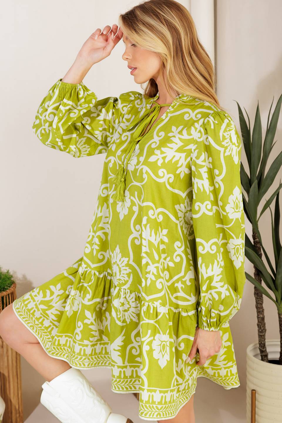 CATCHING FLIGHTS LIME WOVEN MNI DRESS - Concordia Style Boutique