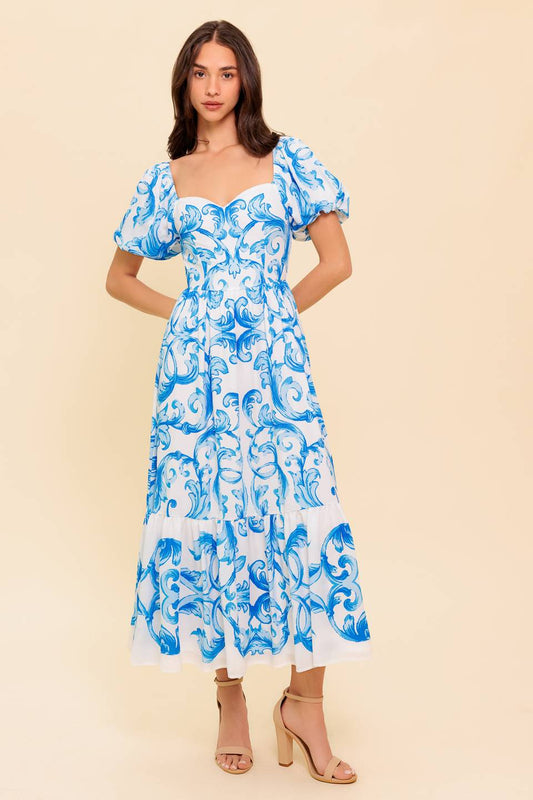 A WORK OF ART BLUE WOVEN MIDI DRESS - Concordia Style Boutique