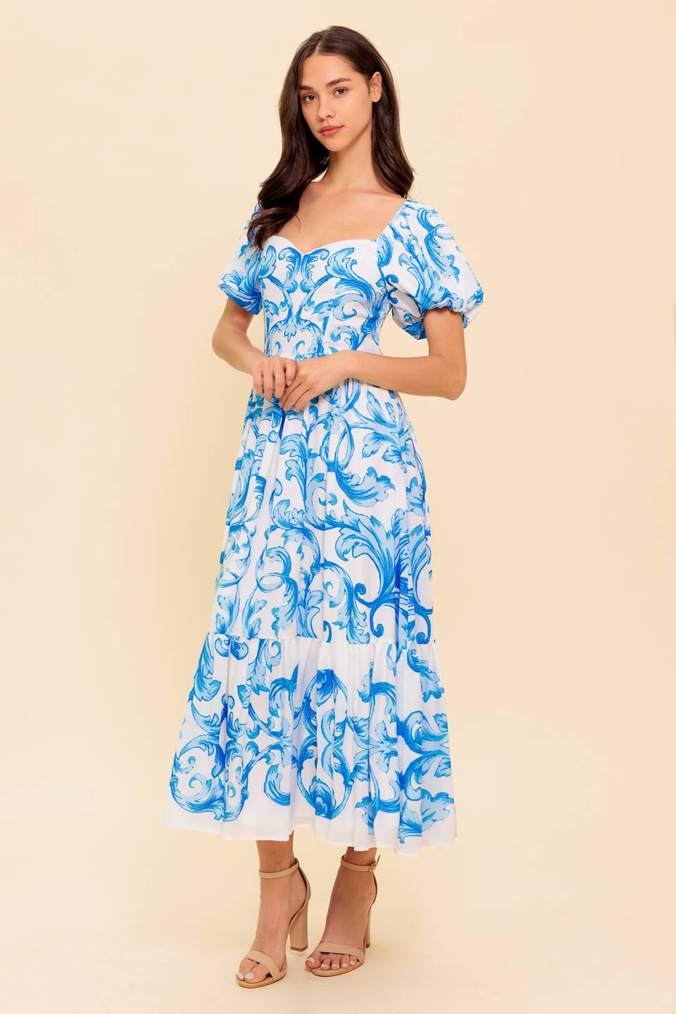 A WORK OF ART BLUE WOVEN MIDI DRESS - Concordia Style Boutique