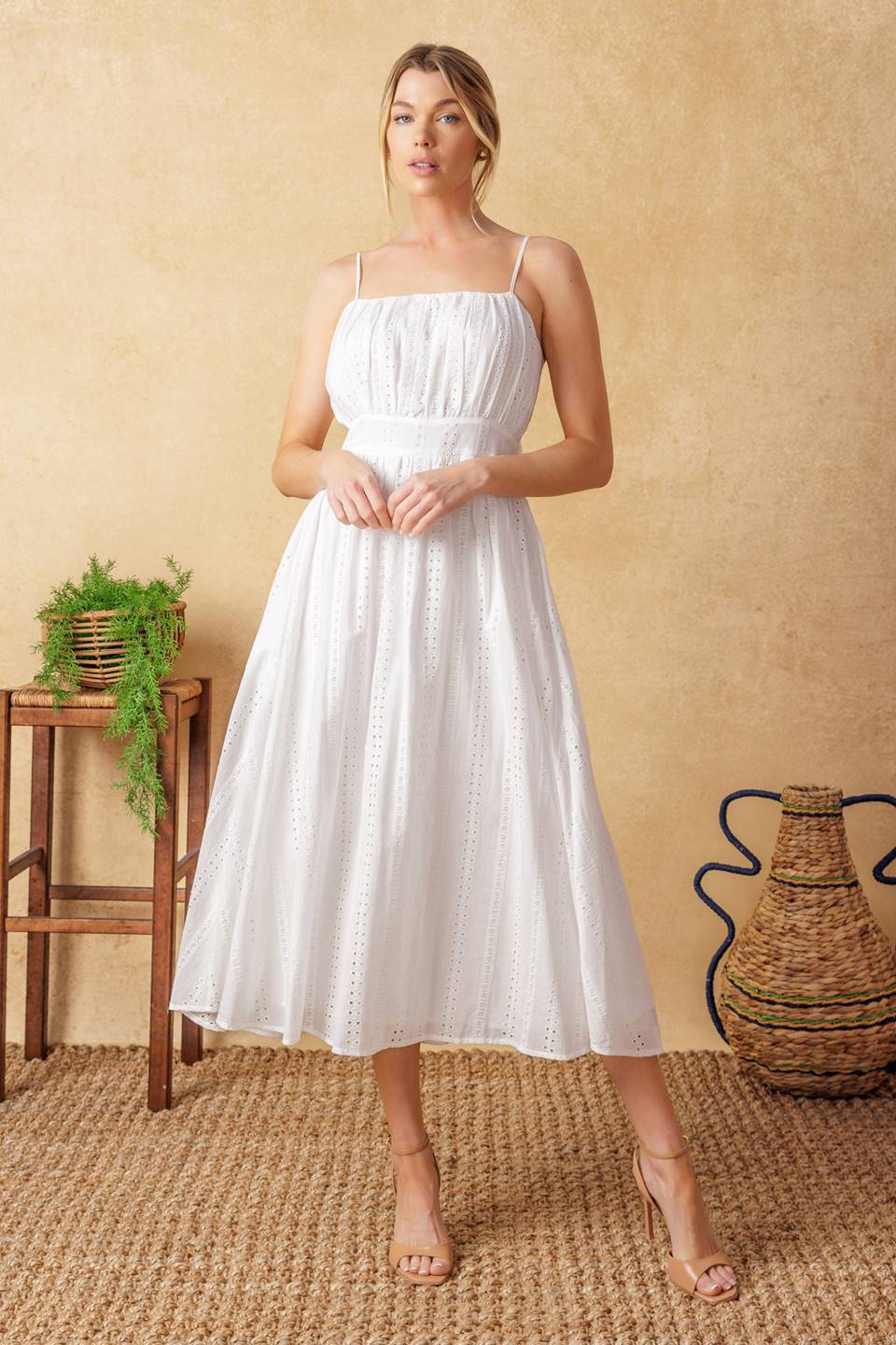BACK AND FORTH EYELET MIDI DRESS - Concordia Style Boutique