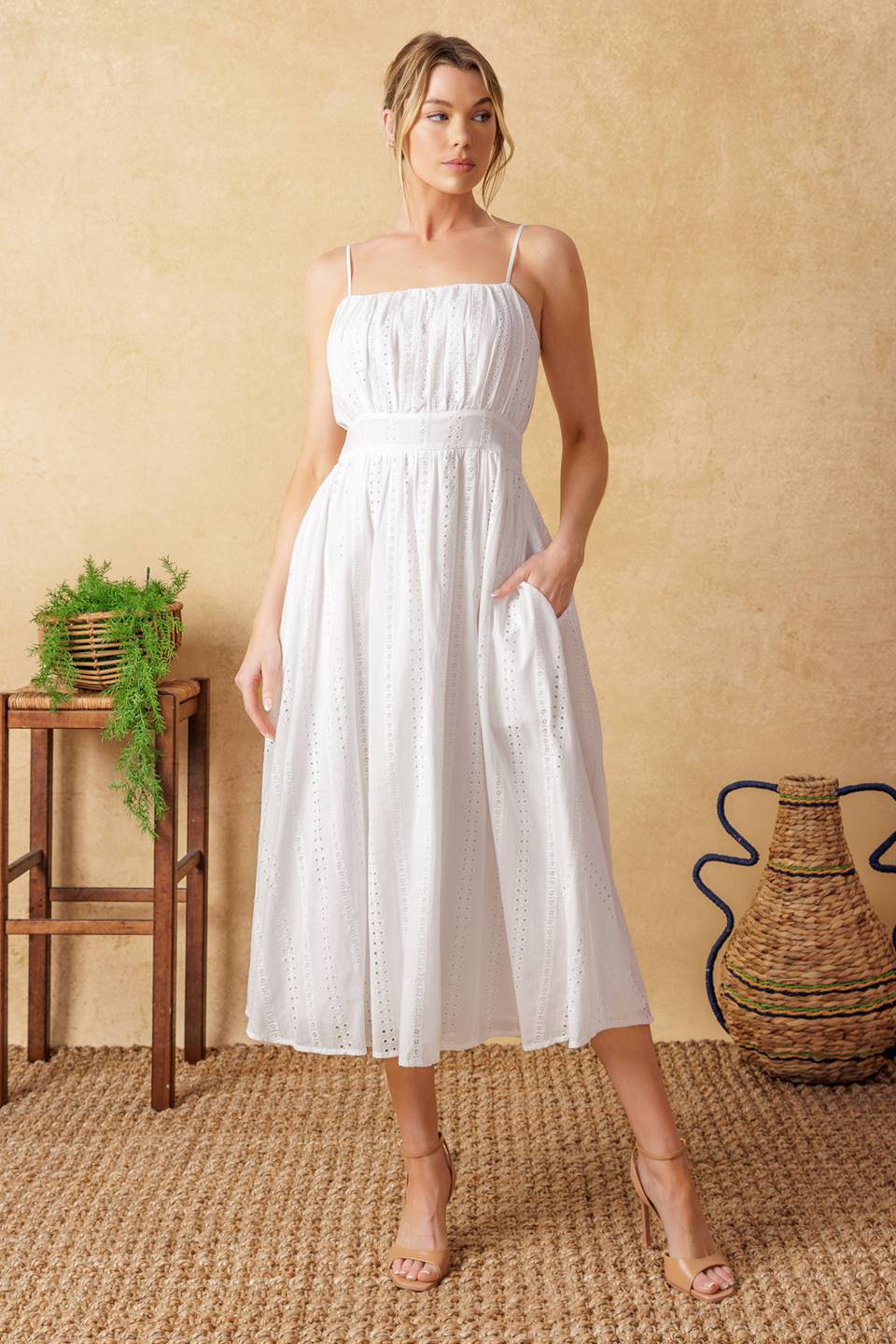 BACK AND FORTH EYELET MIDI DRESS - Concordia Style Boutique
