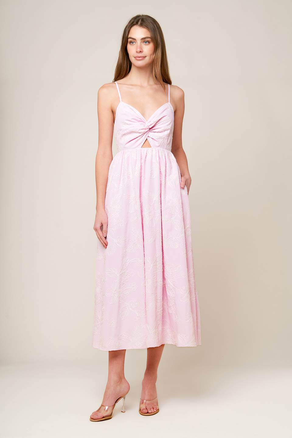 ALONG THE SHORE PINK WOVEN MIDI DRESS - Concordia Style Boutique