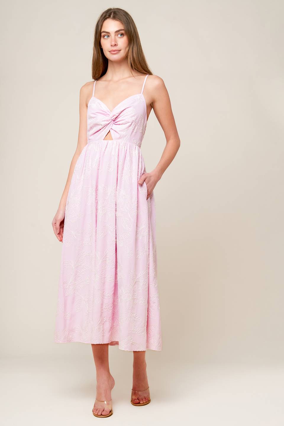 ALONG THE SHORE PINK WOVEN MIDI DRESS - Concordia Style Boutique