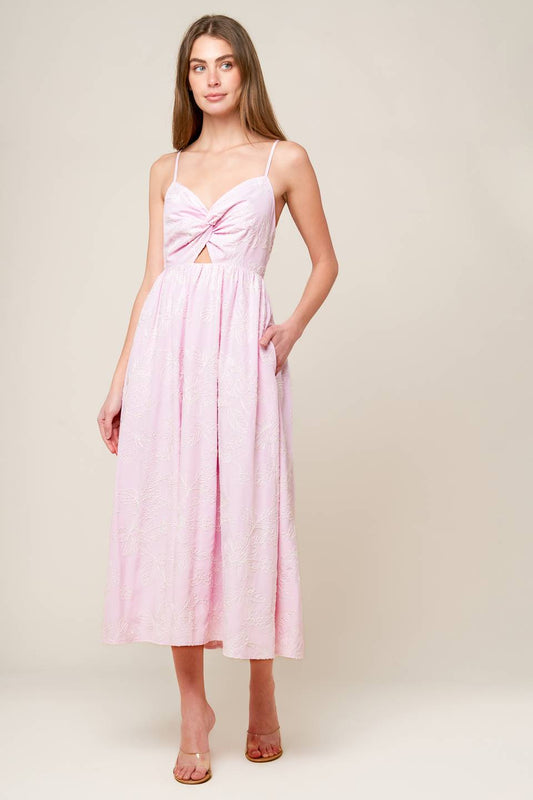 ALONG THE SHORE PINK WOVEN MIDI DRESS - Concordia Style Boutique
