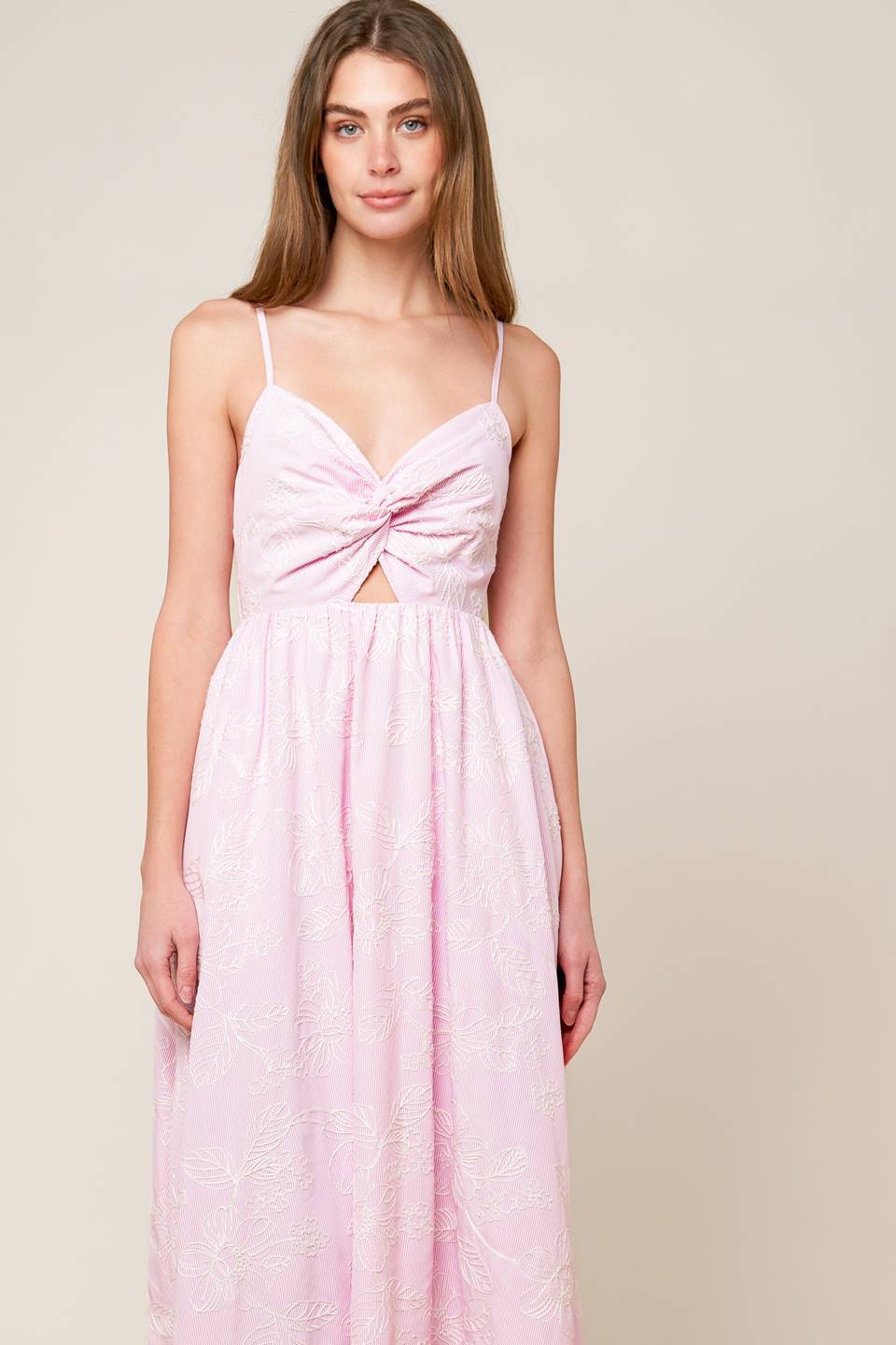 ALONG THE SHORE PINK WOVEN MIDI DRESS - Concordia Style Boutique
