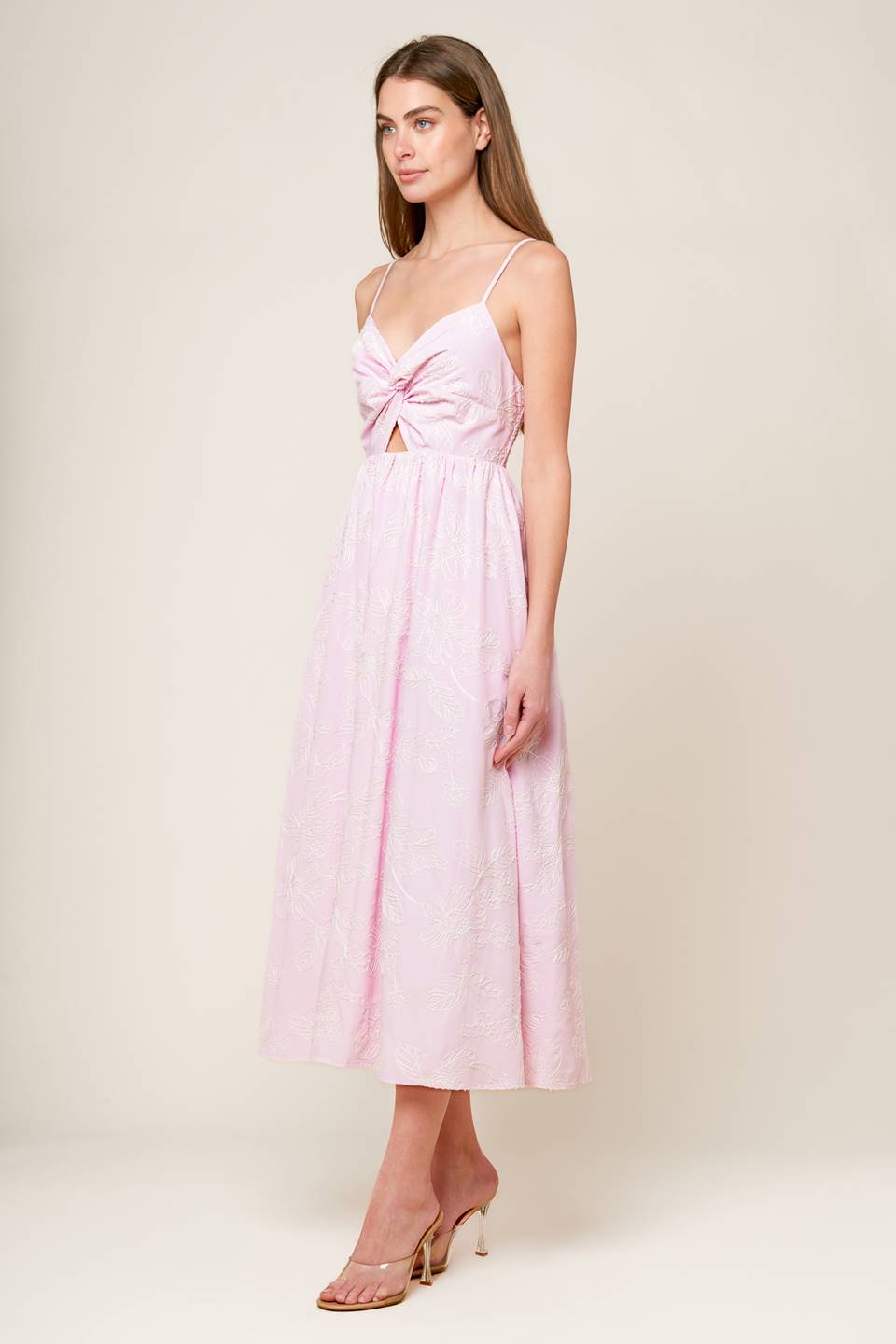 ALONG THE SHORE PINK WOVEN MIDI DRESS - Concordia Style Boutique