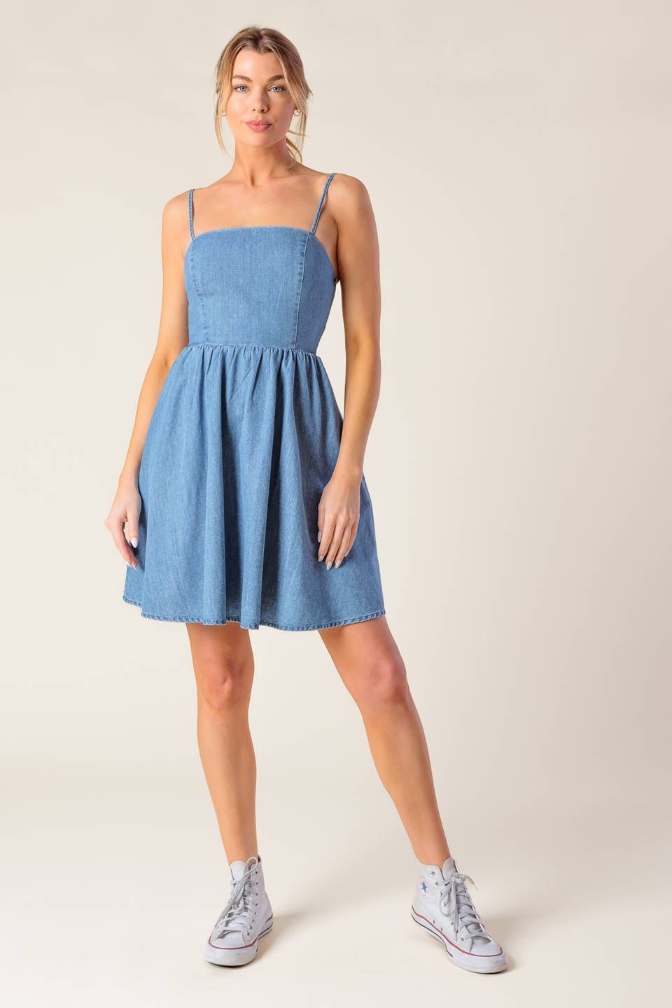 BACK IN LOVE DENIM MINI DRESS - Concordia Style Boutique