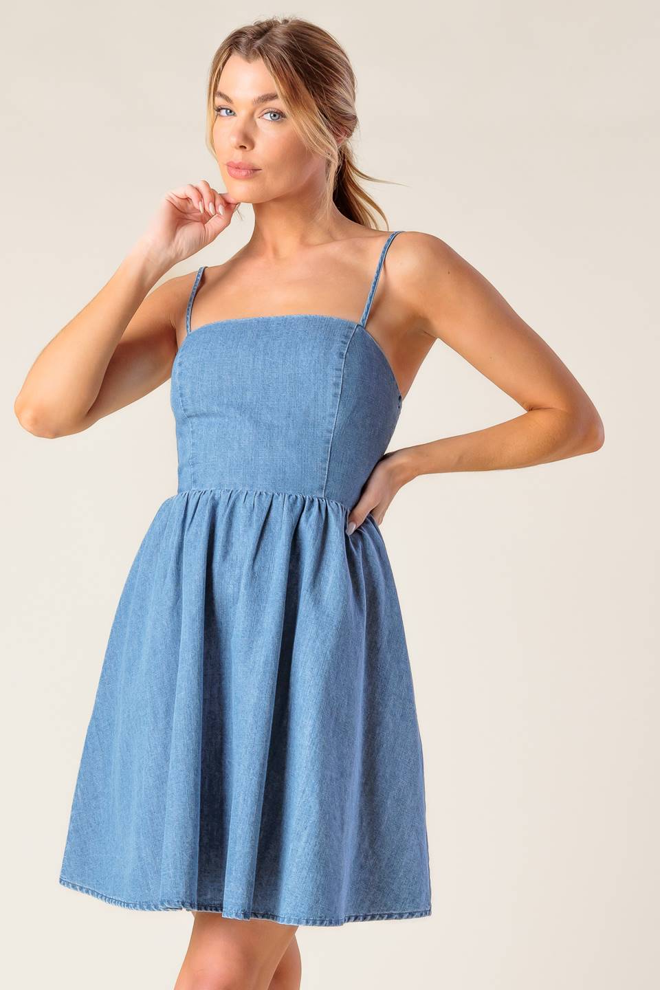BACK IN LOVE DENIM MINI DRESS - Concordia Style Boutique