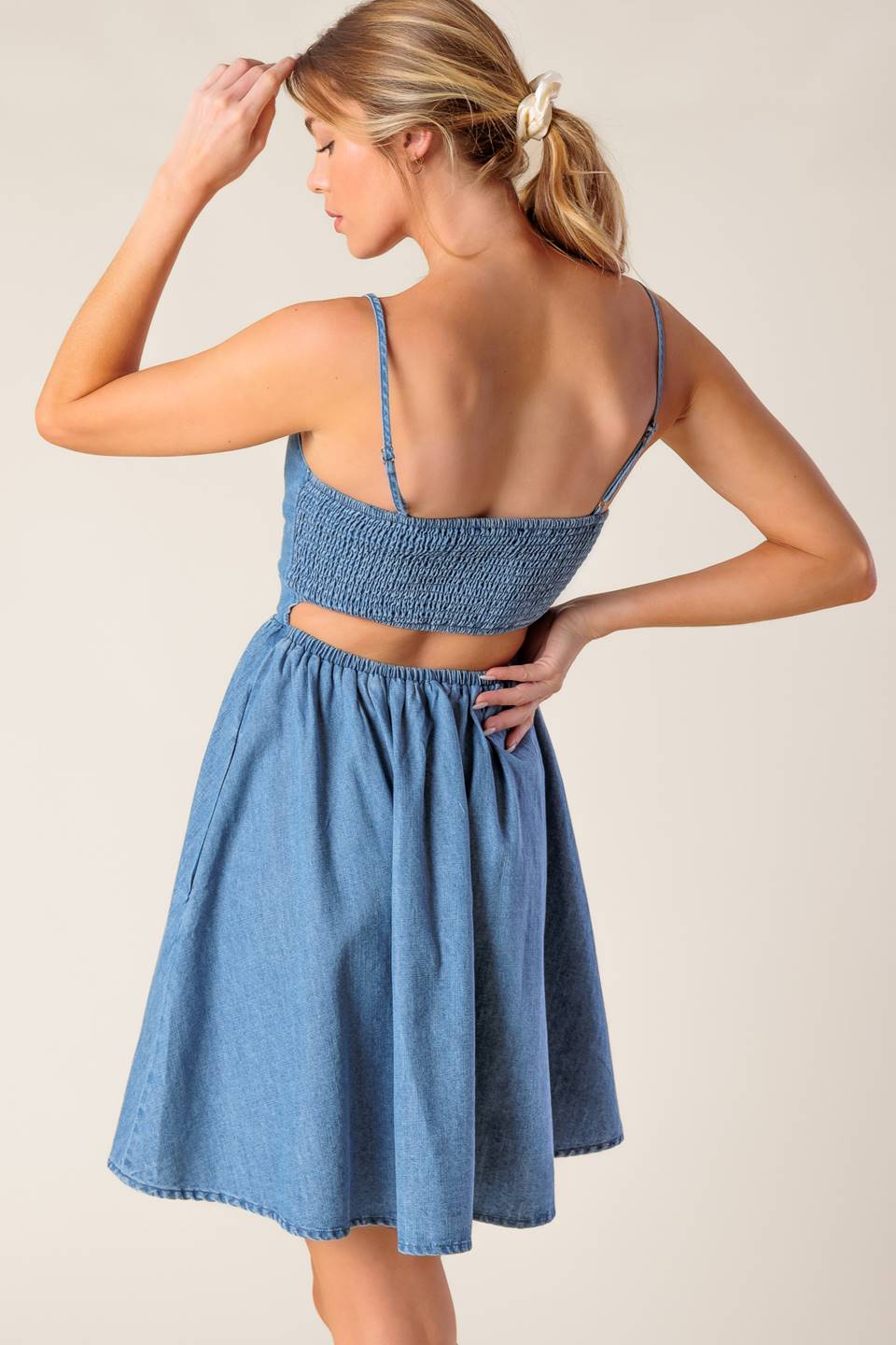 BACK IN LOVE DENIM MINI DRESS - Concordia Style Boutique