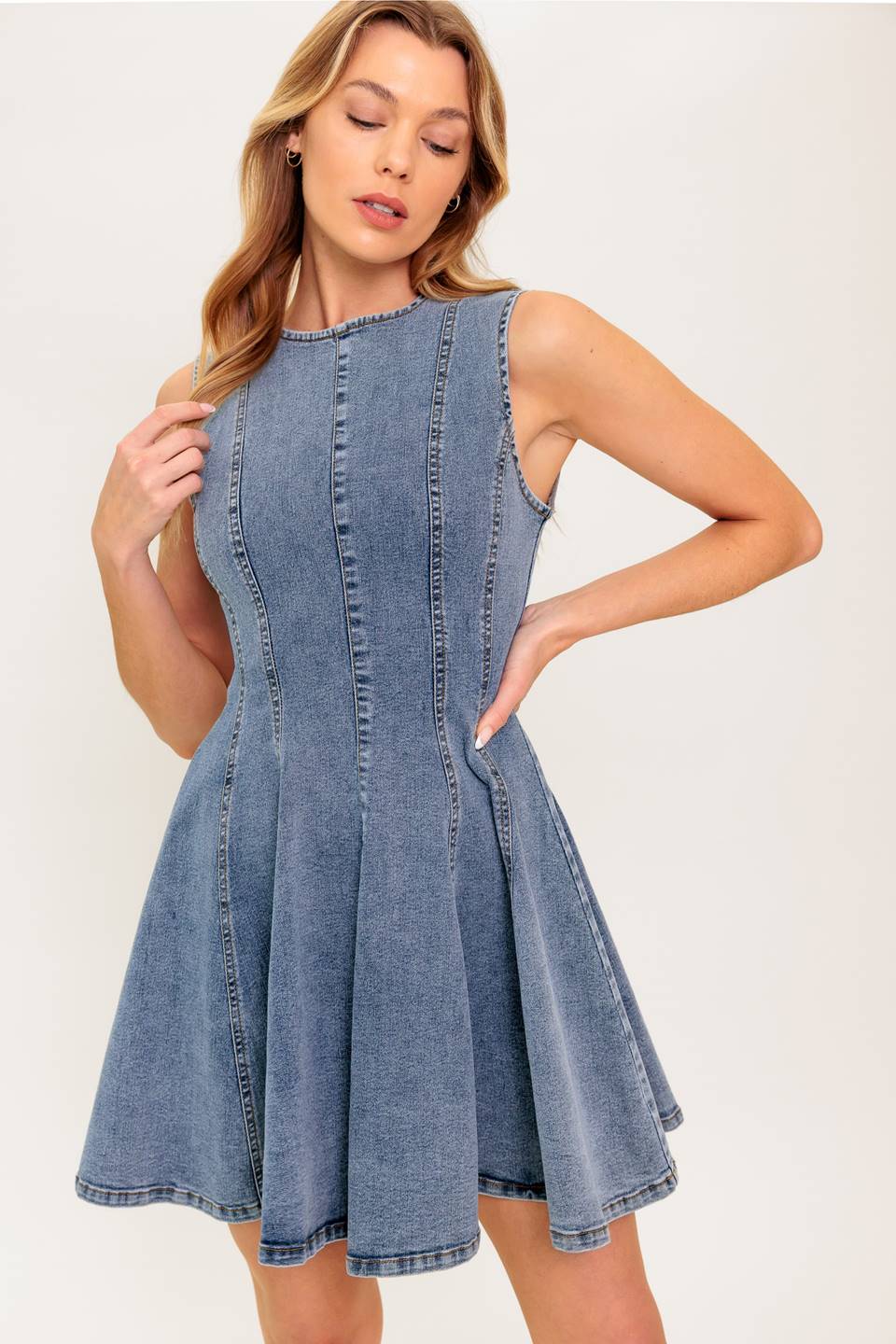 CAUGHT IN A MOMENT DENIM MINI DRESS - Concordia Style Boutique