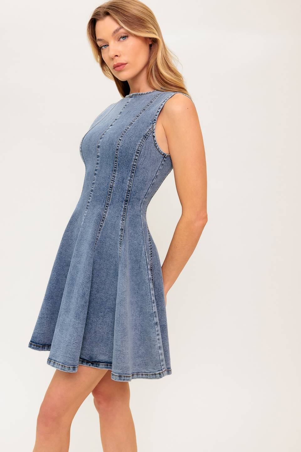 CAUGHT IN A MOMENT DENIM MINI DRESS - Concordia Style Boutique