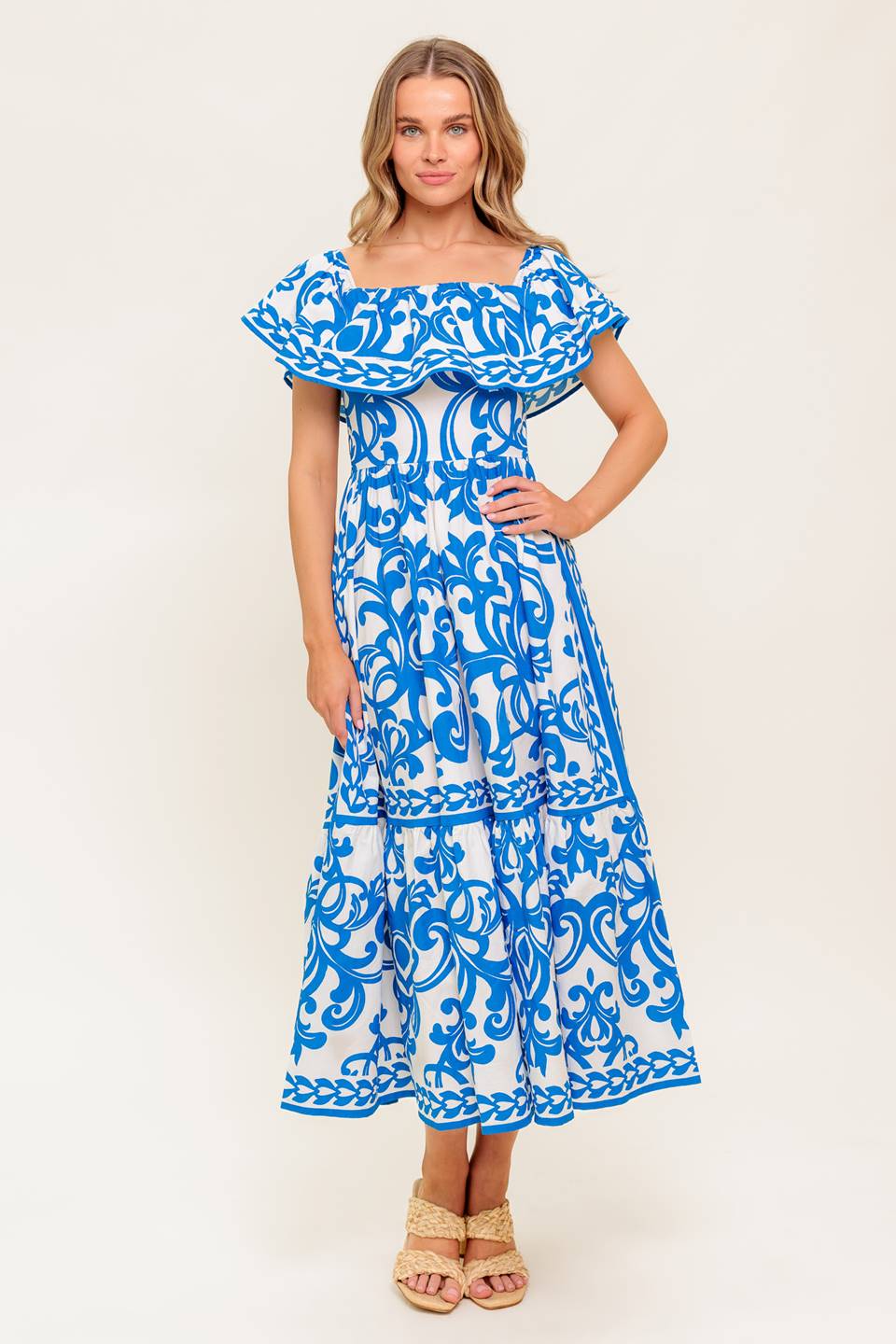 BLOOM SERENADE BLUE WOVEN MIDI DRESS - Concordia Style Boutique