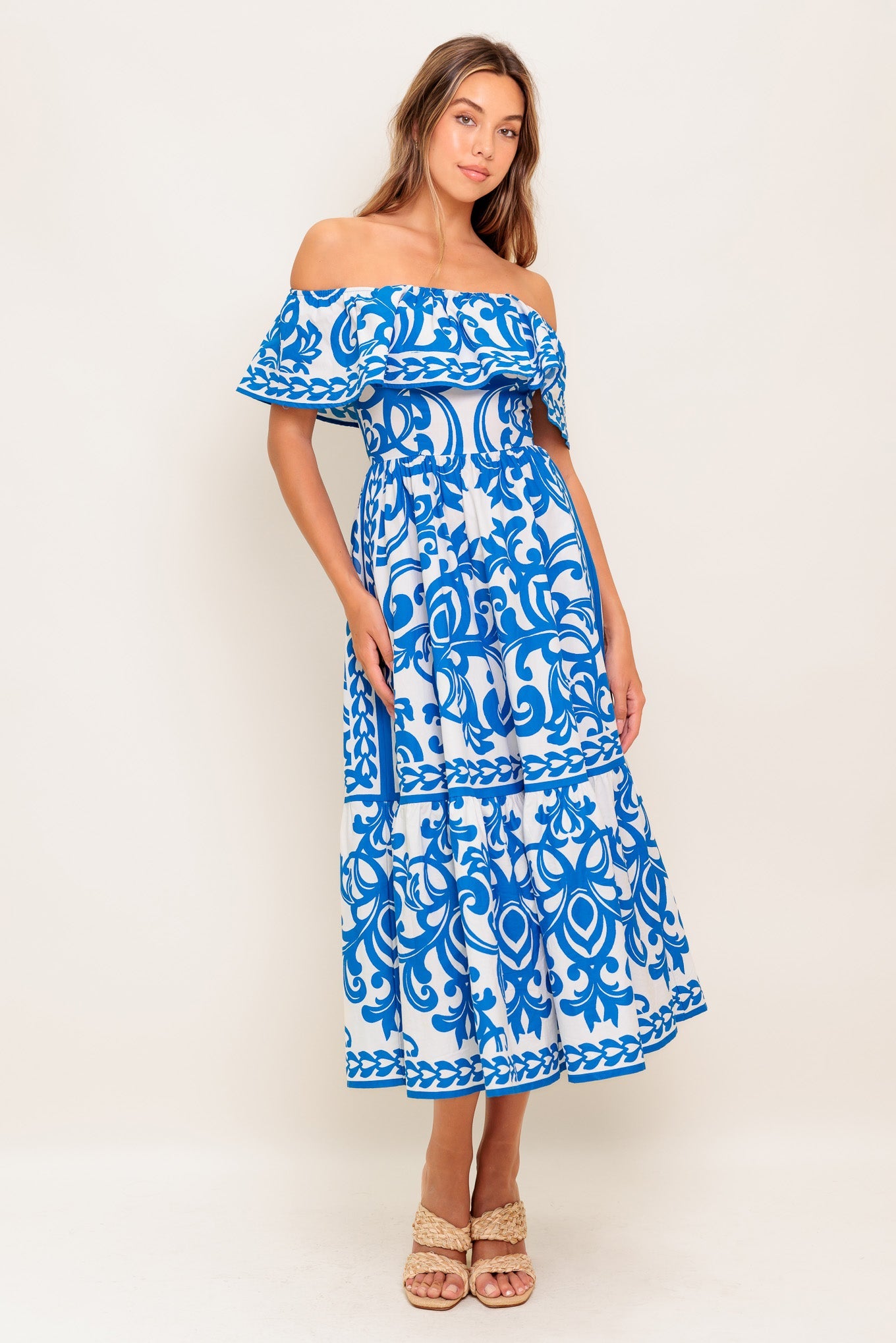 BLOOM SERENADE BLUE WOVEN MIDI DRESS - Concordia Style Boutique