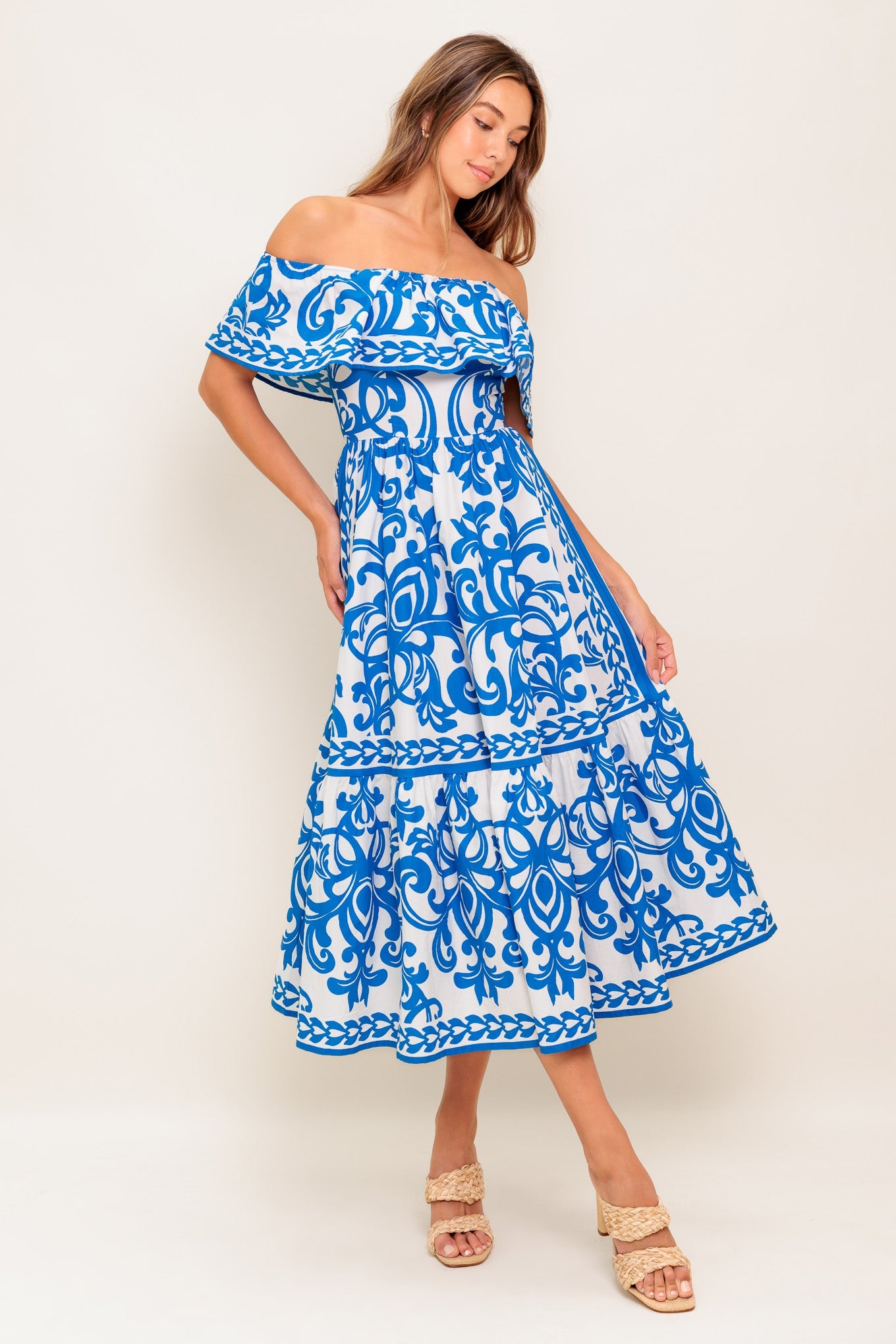 BLOOM SERENADE BLUE WOVEN MIDI DRESS - Concordia Style Boutique