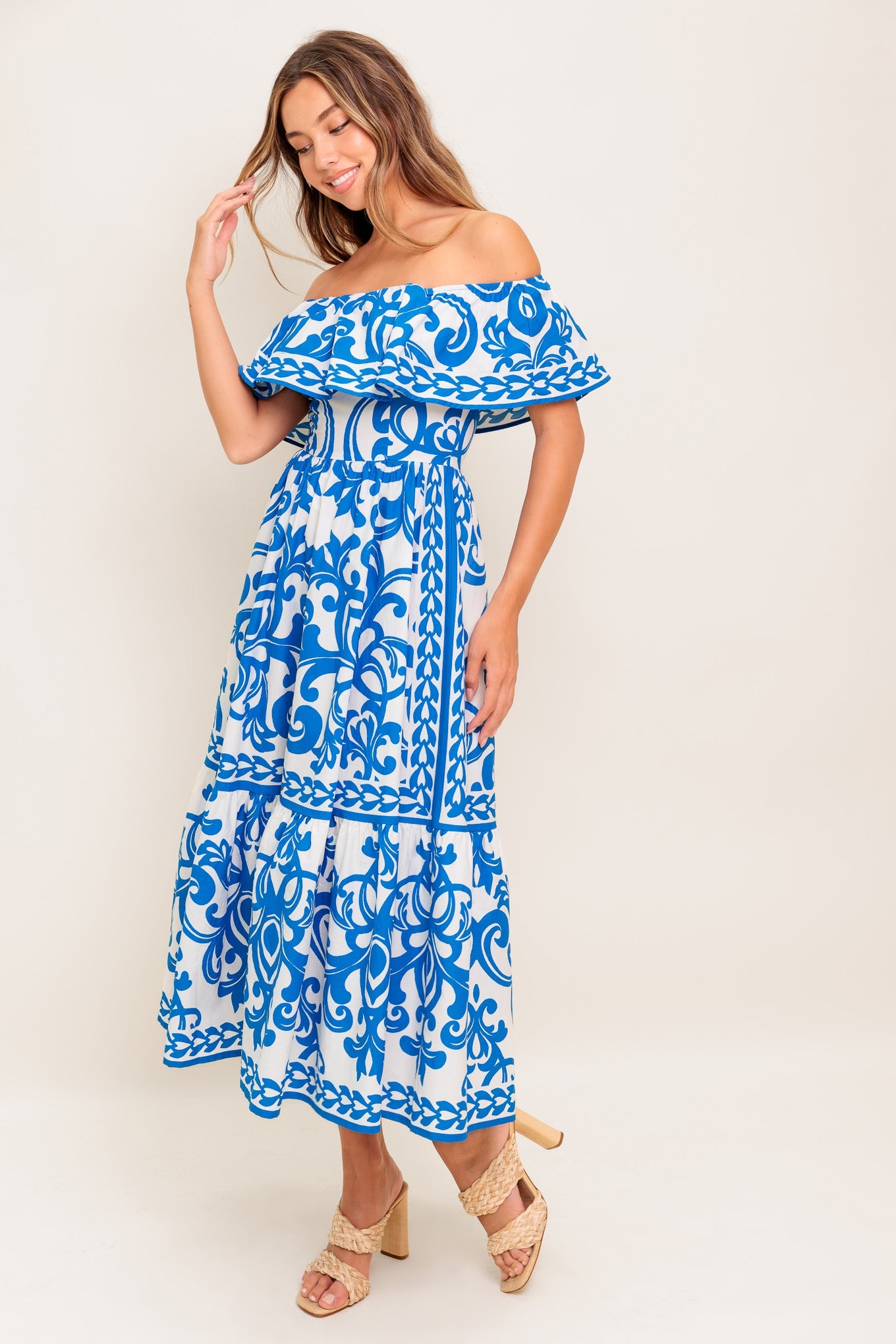 BLOOM SERENADE BLUE WOVEN MIDI DRESS - Concordia Style Boutique