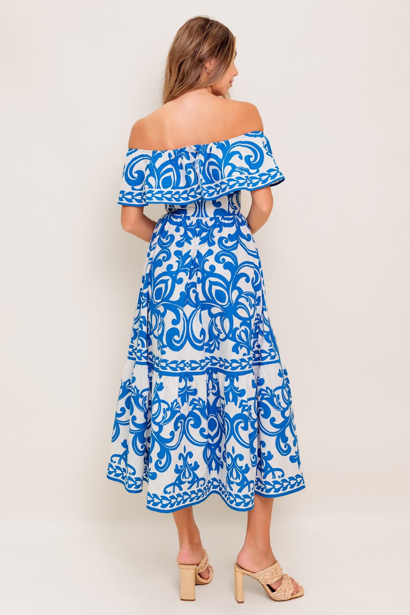 BLOOM SERENADE BLUE WOVEN MIDI DRESS - Concordia Style Boutique