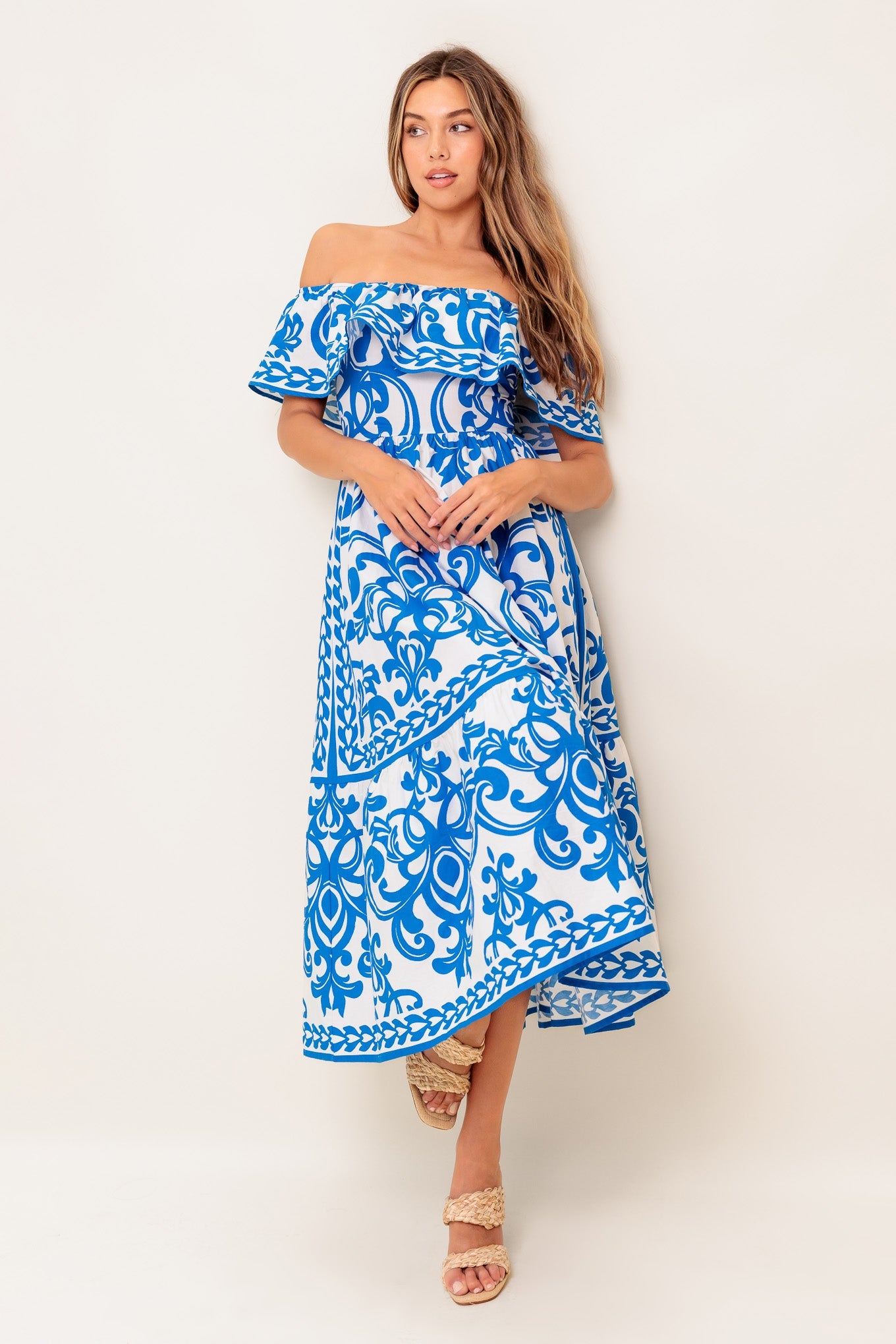BLOOM SERENADE BLUE WOVEN MIDI DRESS - Concordia Style Boutique