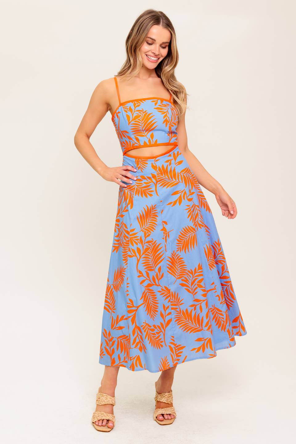 APRICOT SUNSET WOVEN MIDI DRESS - Concordia Style Boutique