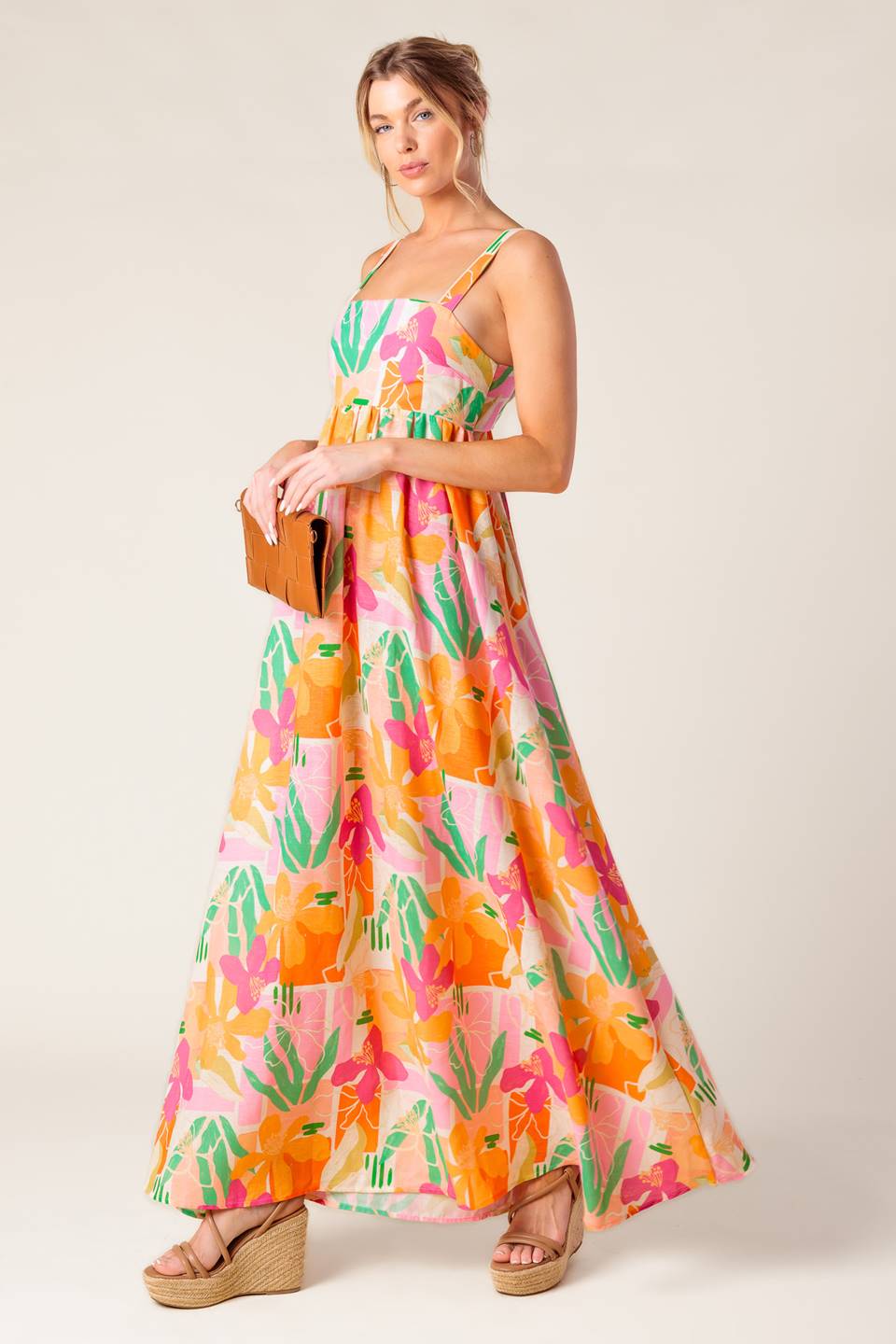 BON VOYAGE PINK ORANGE WOVEN MAXI DRESS - Concordia Style Boutique