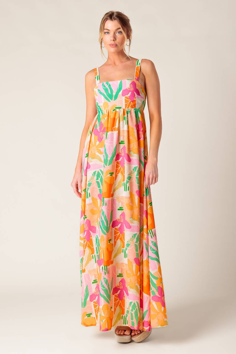 BON VOYAGE PINK ORANGE WOVEN MAXI DRESS - Concordia Style Boutique