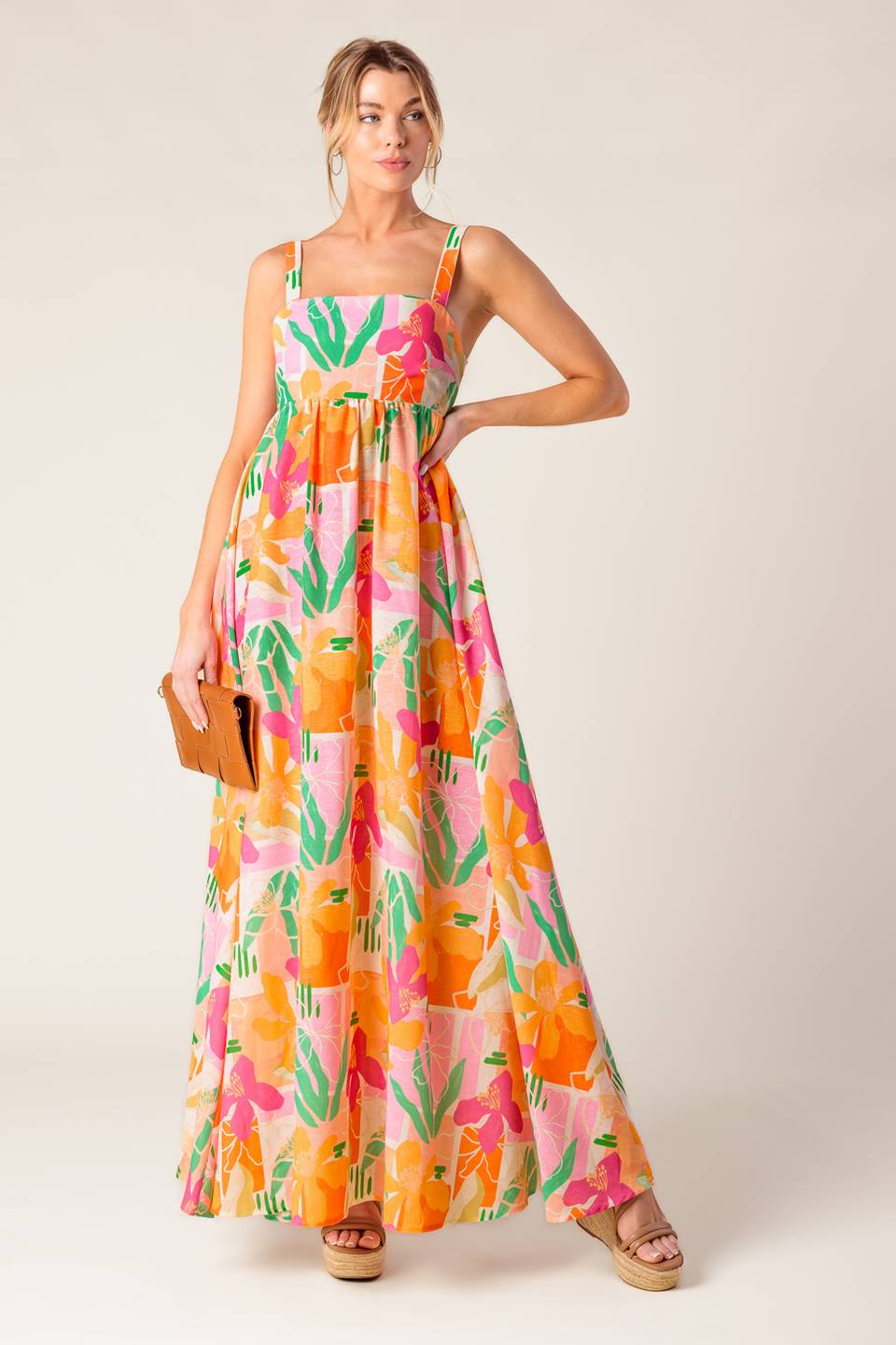 BON VOYAGE PINK ORANGE WOVEN MAXI DRESS - Concordia Style Boutique