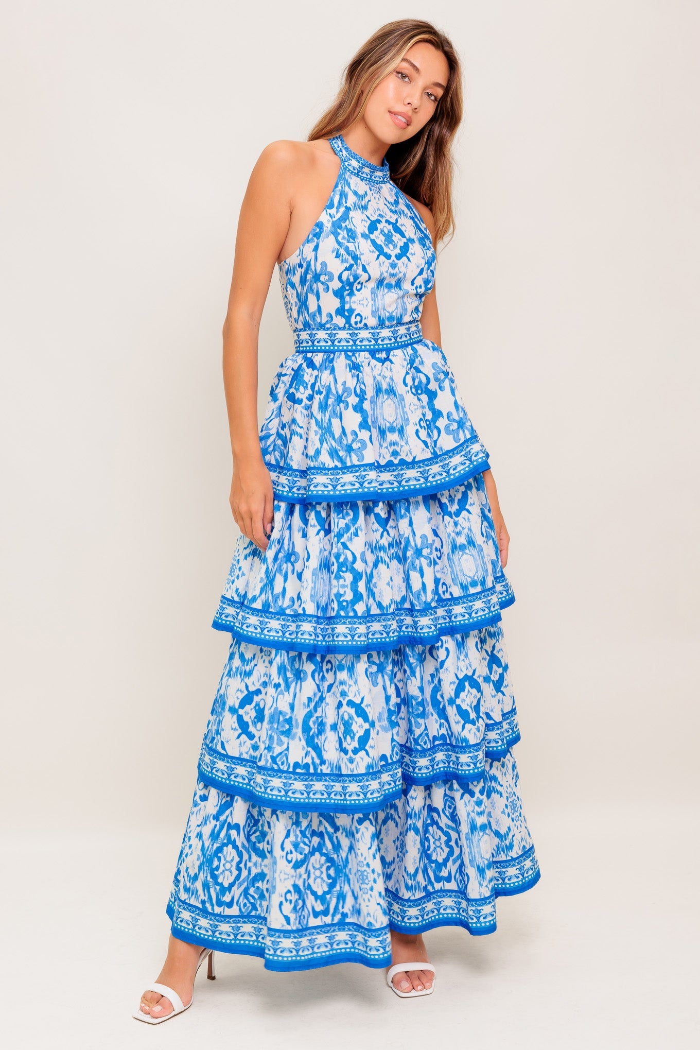 BLUSHING BLOSSOM BLUE WOVEN MAXI DRESS - Concordia Style Boutique
