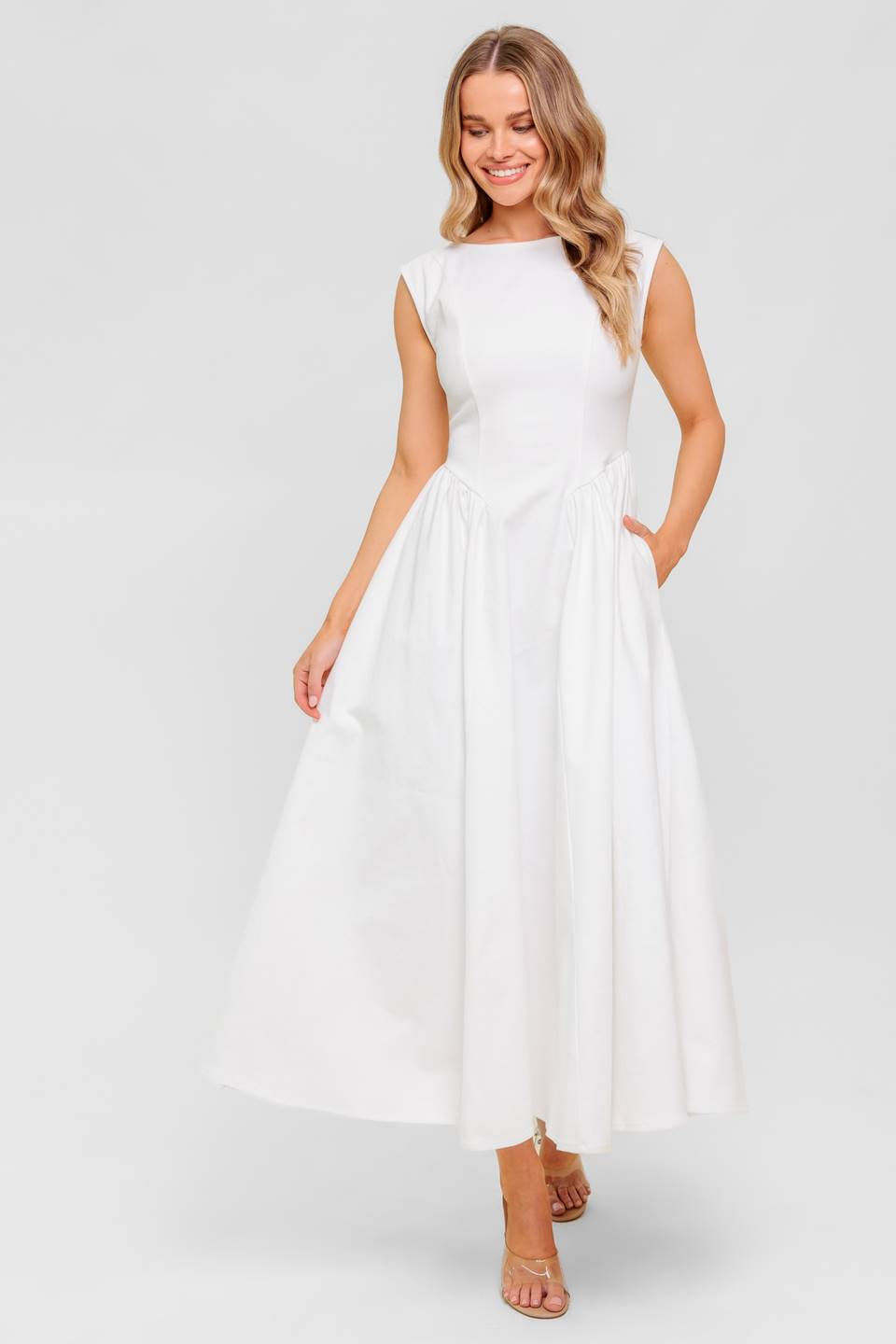 CANDLE VINE WHITE DENIM WOVEN MIDI DRESS - Concordia Style Boutique