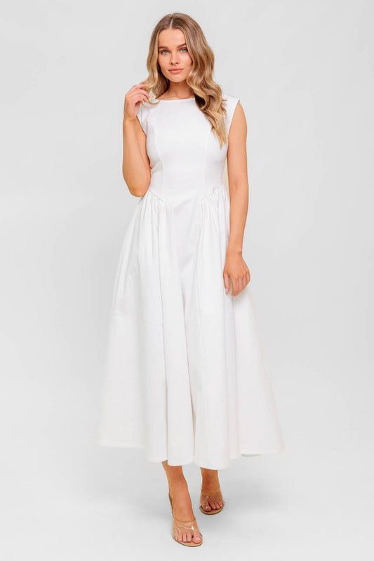 CANDLE VINE WHITE DENIM WOVEN MIDI DRESS - Concordia Style Boutique