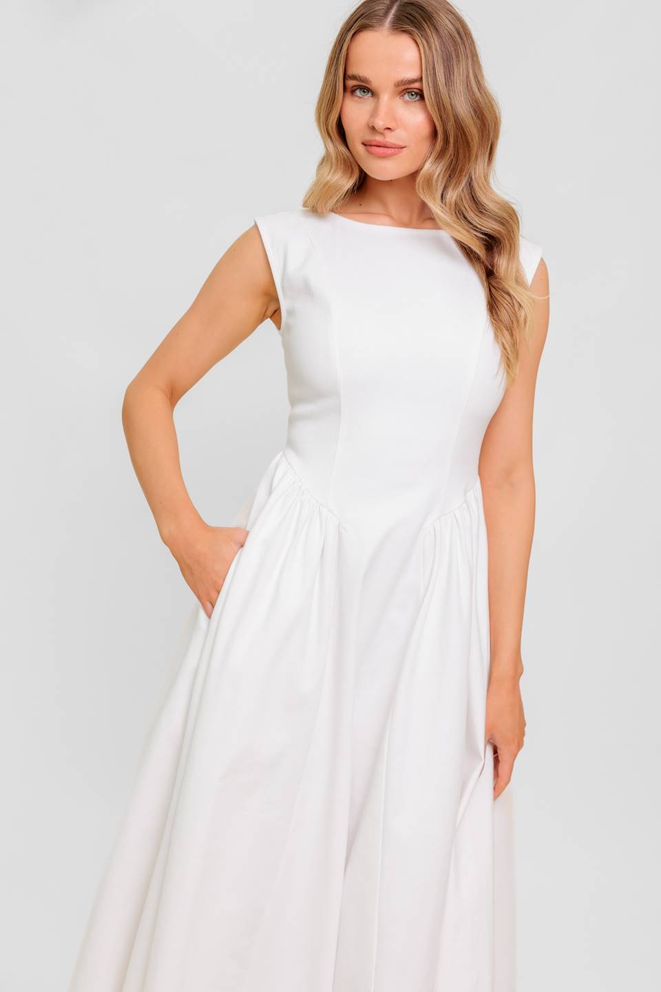 CANDLE VINE WHITE DENIM WOVEN MIDI DRESS - Concordia Style Boutique