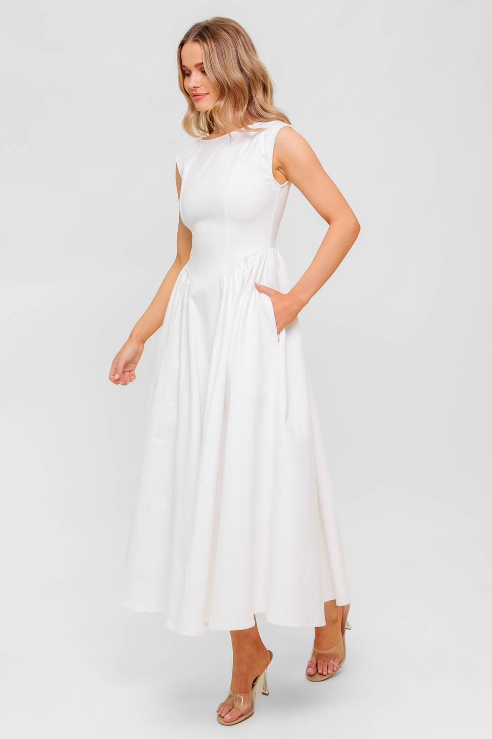CANDLE VINE WHITE DENIM WOVEN MIDI DRESS - Concordia Style Boutique