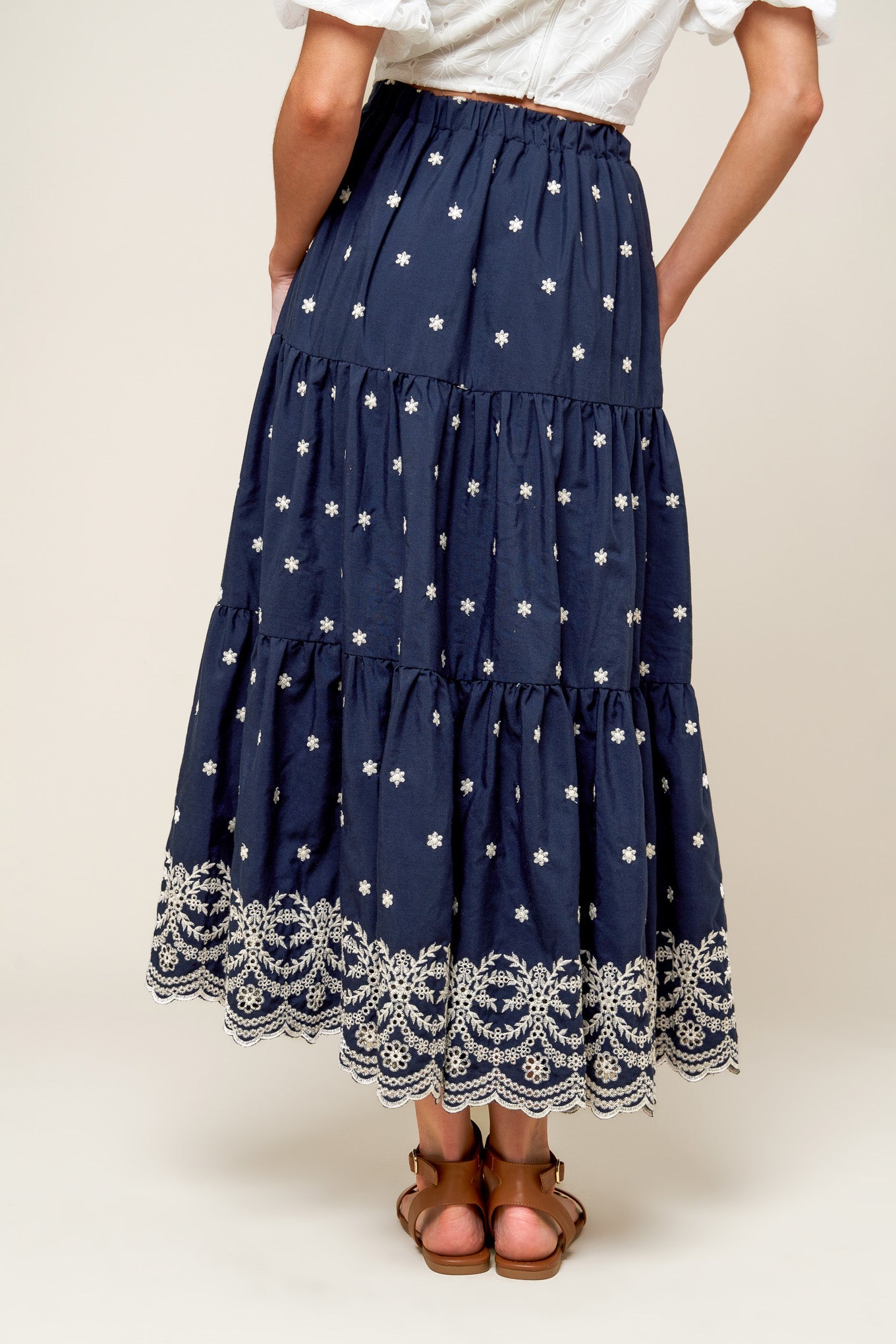 BEBE ALERT NAVY WOVEN MIDI SKIRT - Concordia Style Boutique