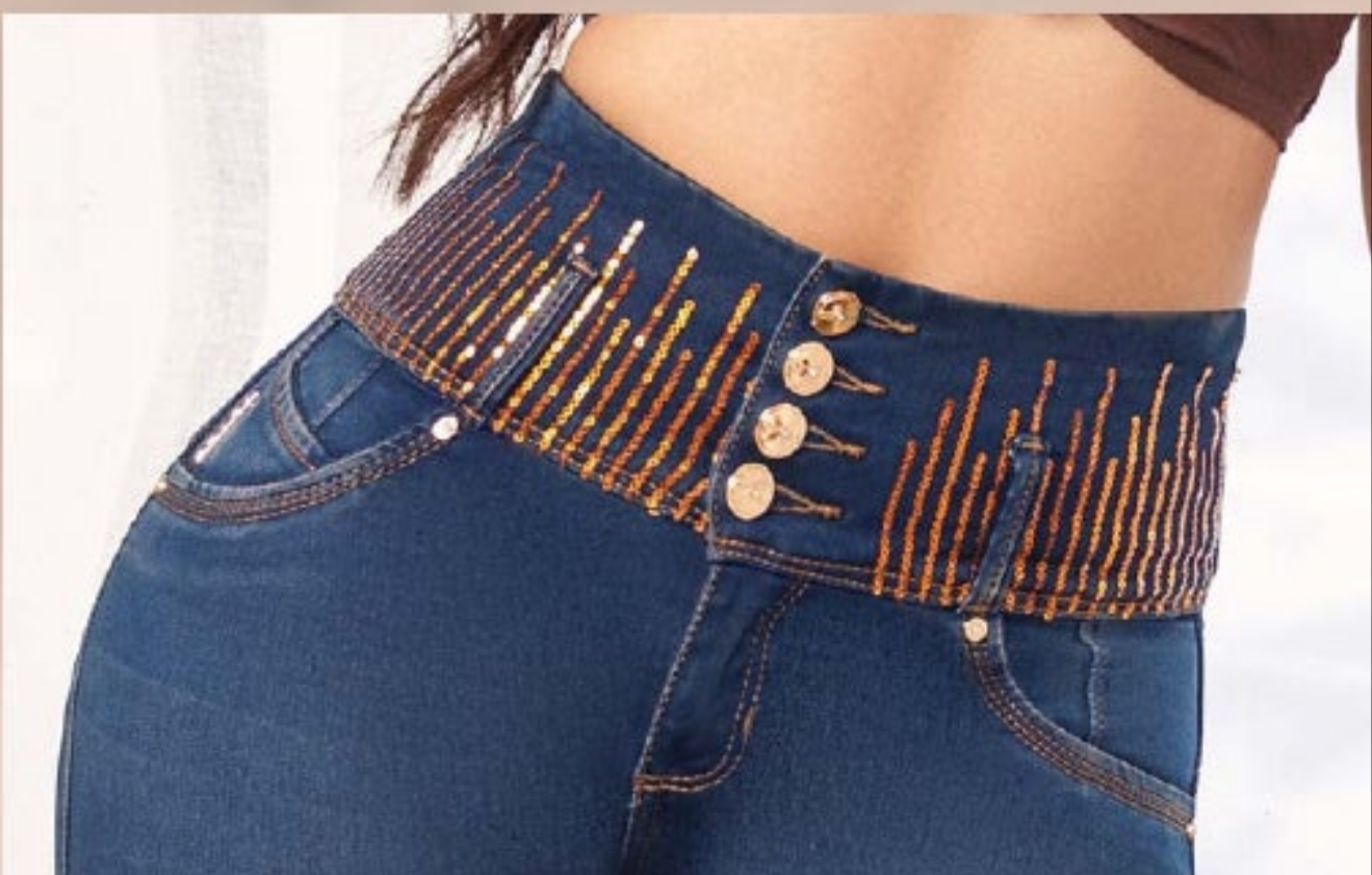 Julieth 100% Authentic Colombian Push Up Jeans copper-toned sequins