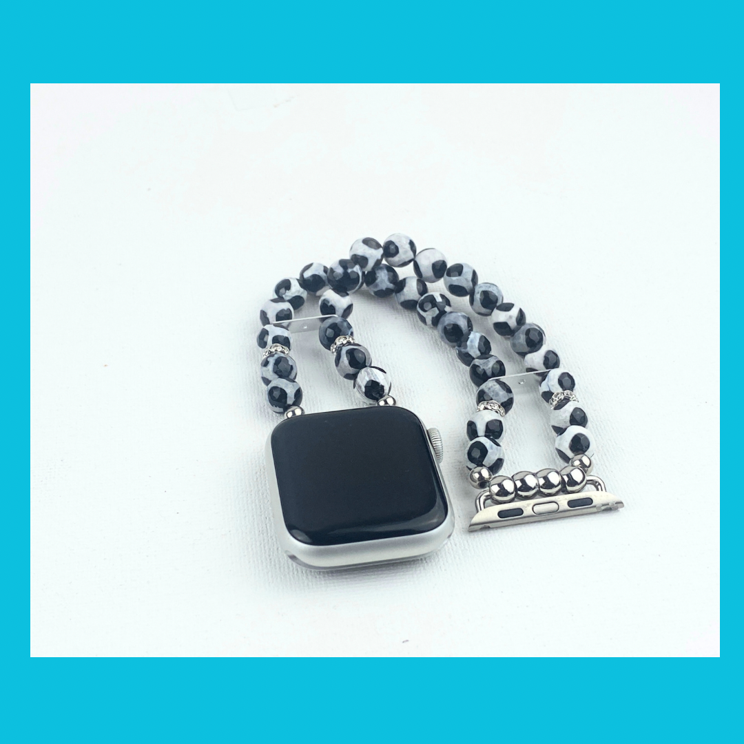 Tibetan Agate Watch Band for Apple Watch, Black and White Giraffe Look