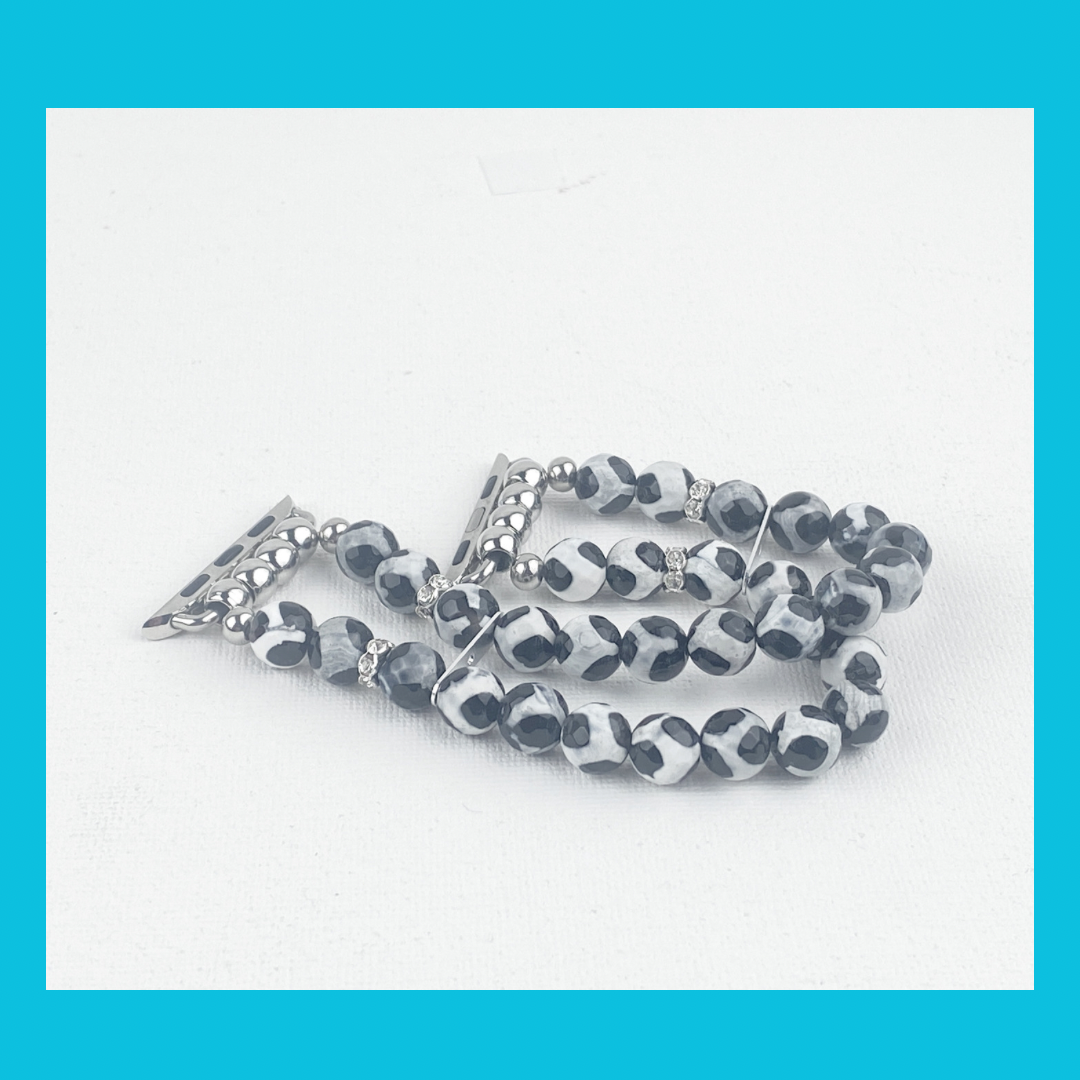 Tibetan Agate Watch Band for Apple Watch, Black and White Giraffe Look