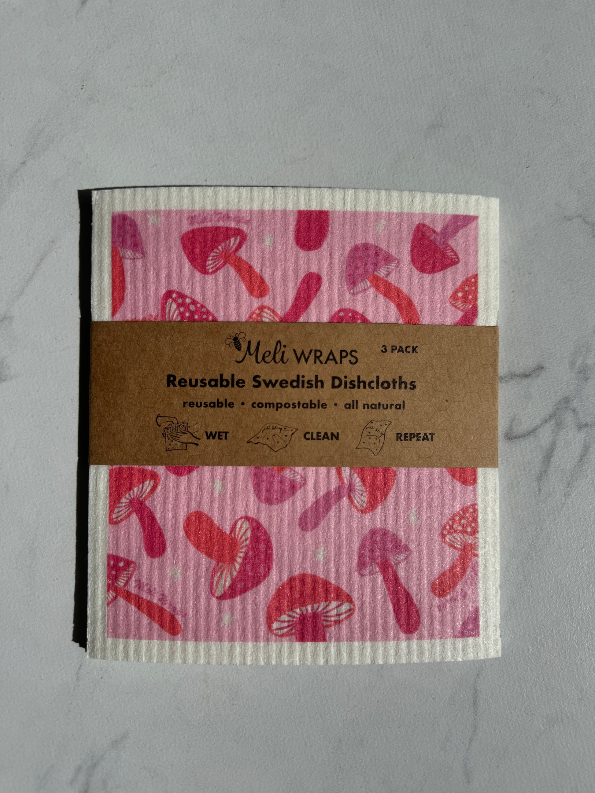 Pink Mushroom Swedish Dish Cloth Set of 3 - Concordia Style Boutique