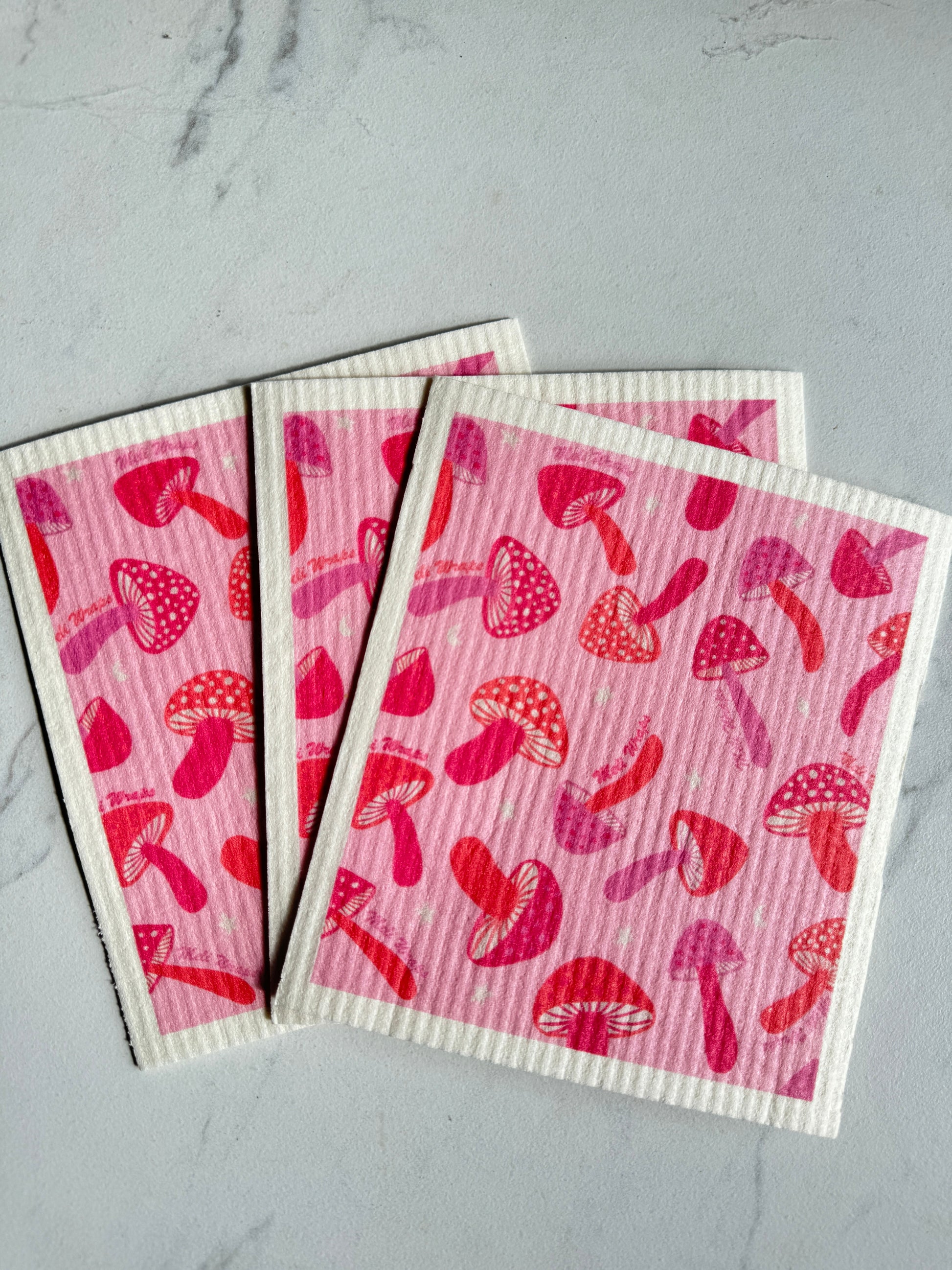 Pink Mushroom Swedish Dish Cloth Set of 3 - Concordia Style Boutique