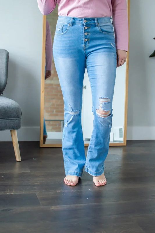 Flare Jeans | Button Fly Light Wash (M) - Premium jeans from Fashion Flare Boutique - Just $29.99! Shop now at Concordia Style Boutique